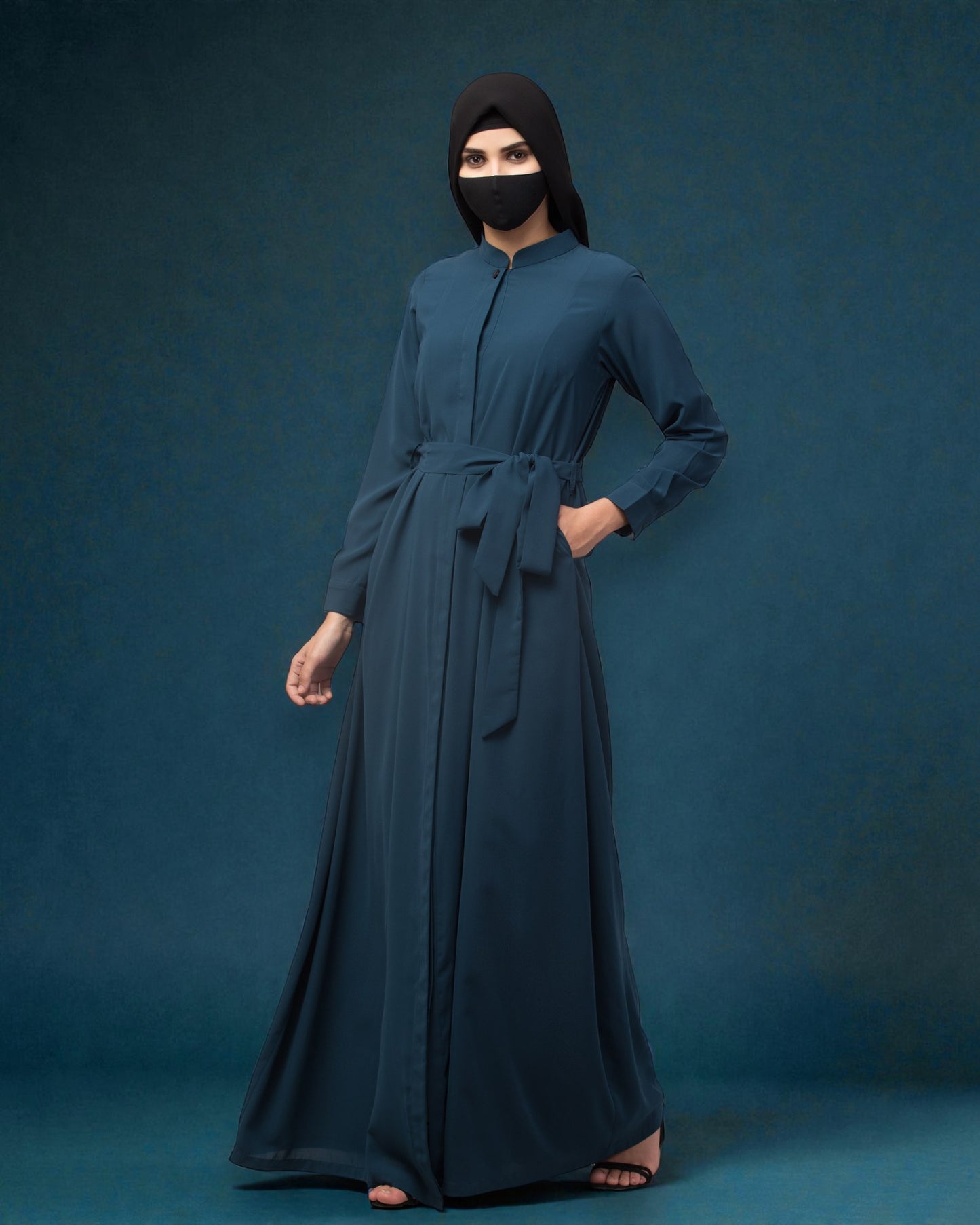 Front Open Abaya Like Dress With Matching Belt