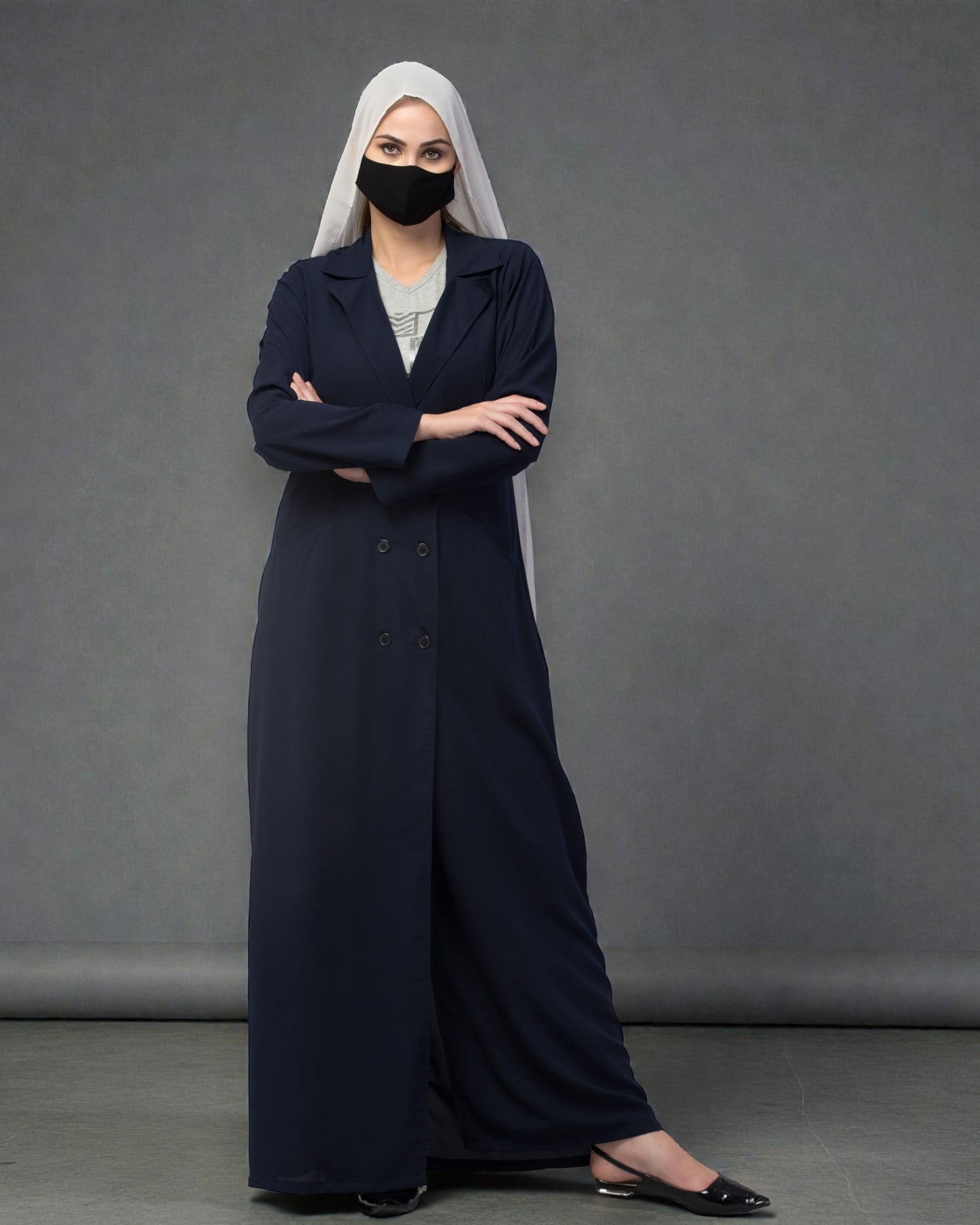 Double Breasted Abaya Style Coat with Front Pockets