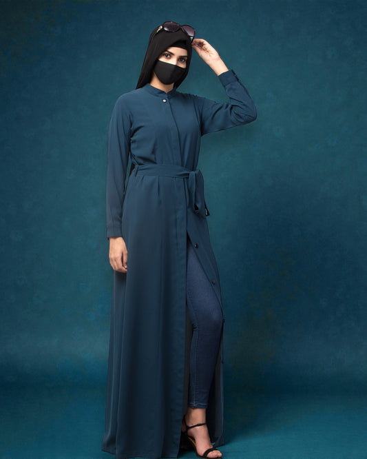 Front Open Abaya Like Dress With Matching Belt