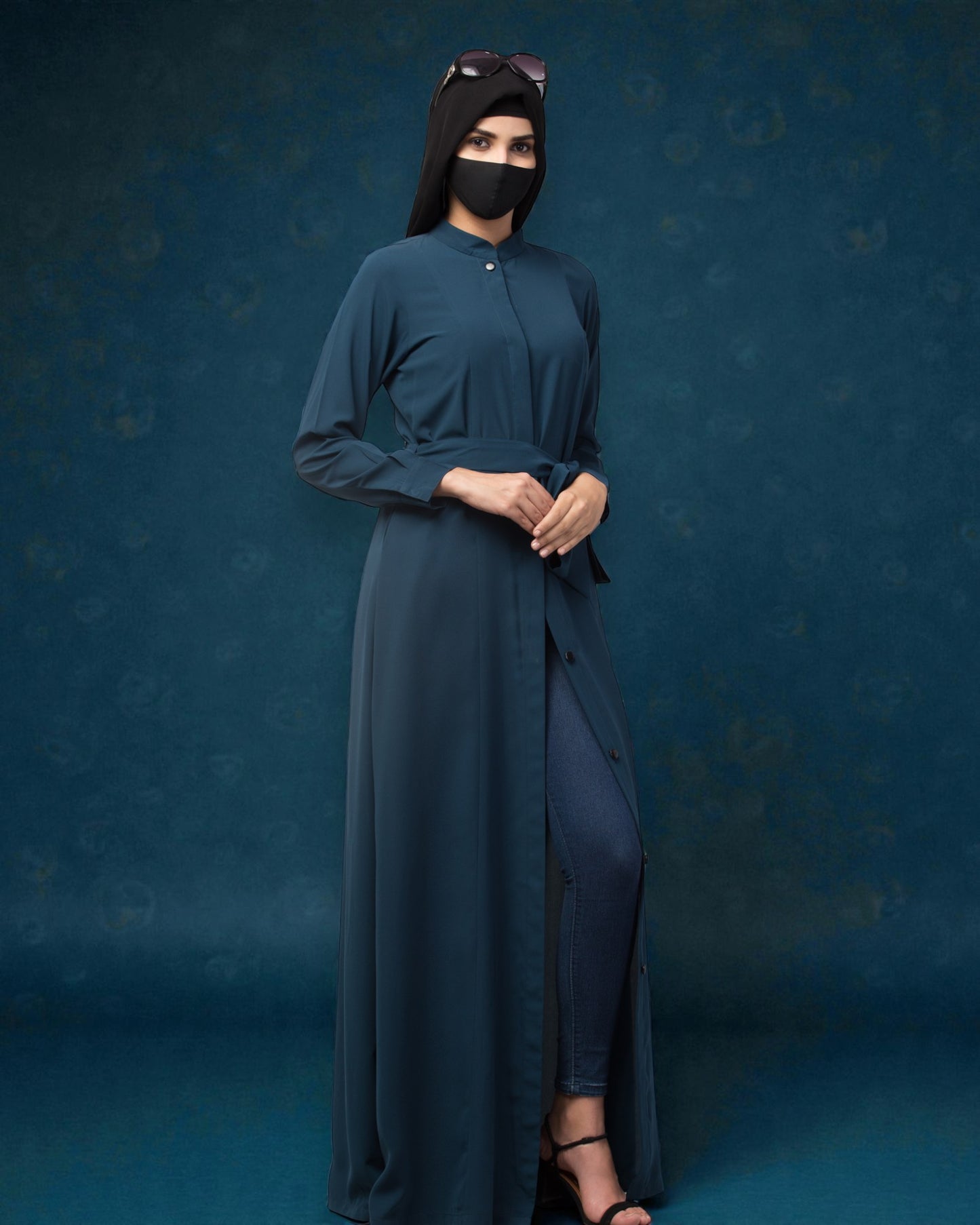 Front Open Abaya Like Dress With Matching Belt