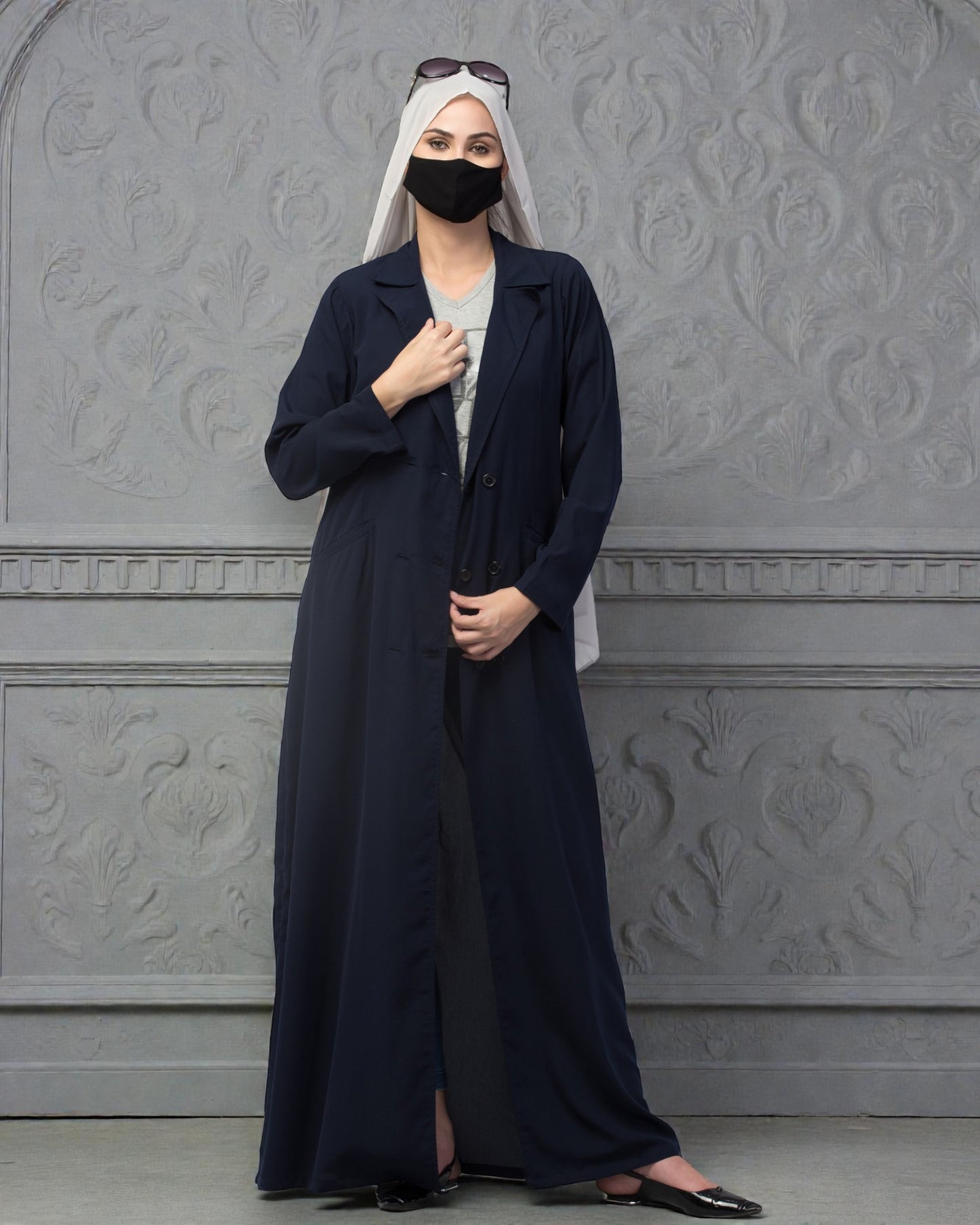 Double Breasted Abaya Style Coat with Front Pockets
