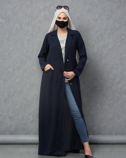 Double Breasted Abaya Style Coat with Front Pockets