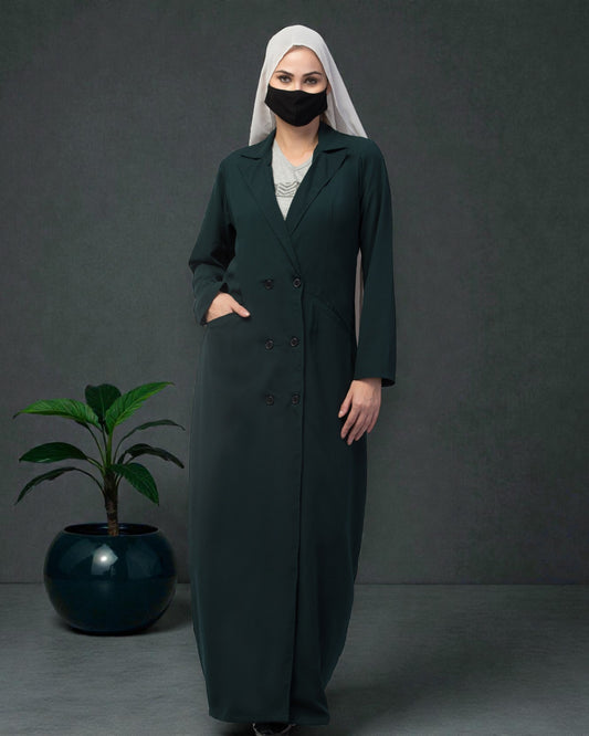 Double Breasted Abaya Style Coat with Front Pockets