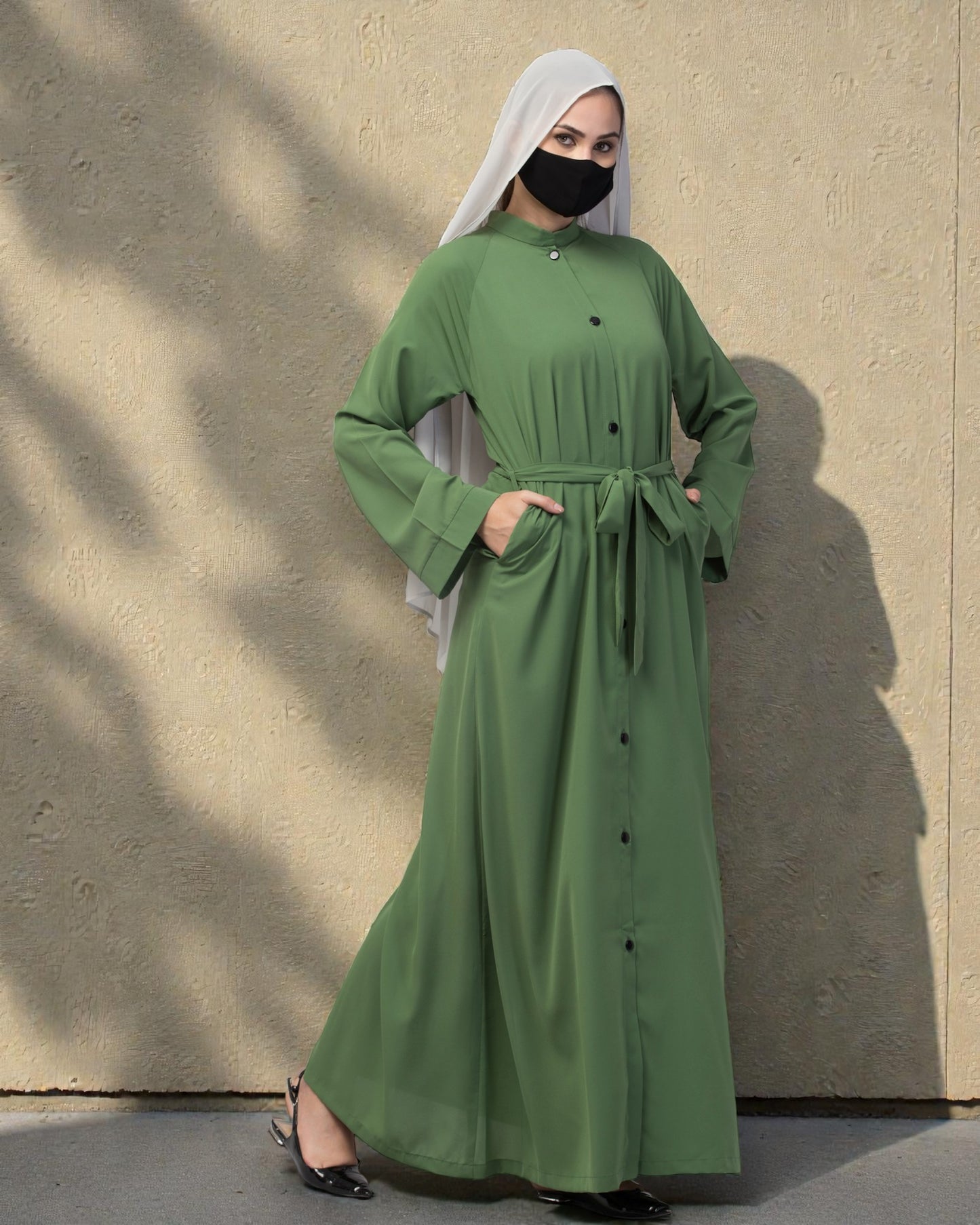 Front Open Abaya In Firdaus fabric With Pockets & Belt