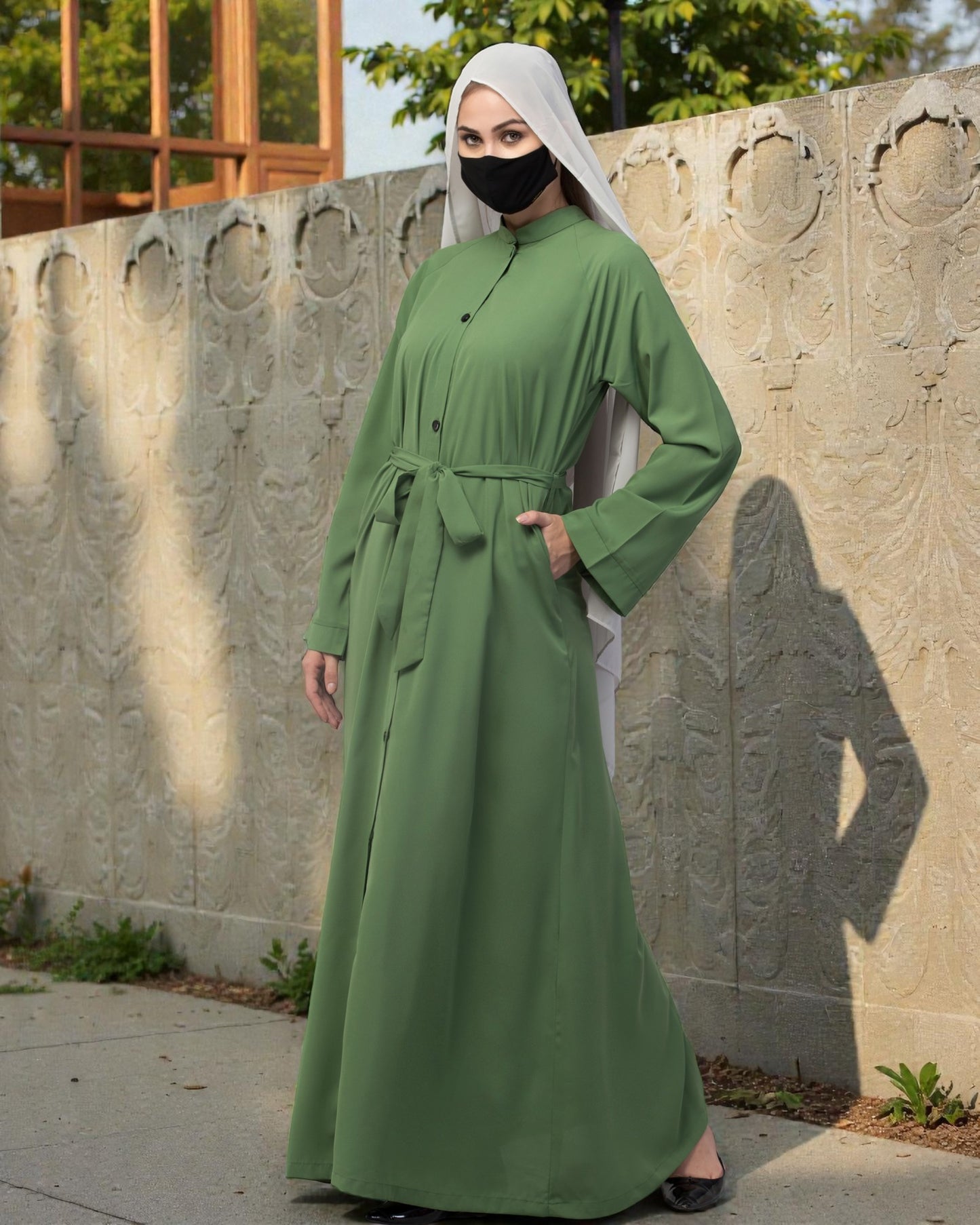 Front Open Abaya In Firdaus fabric With Pockets & Belt