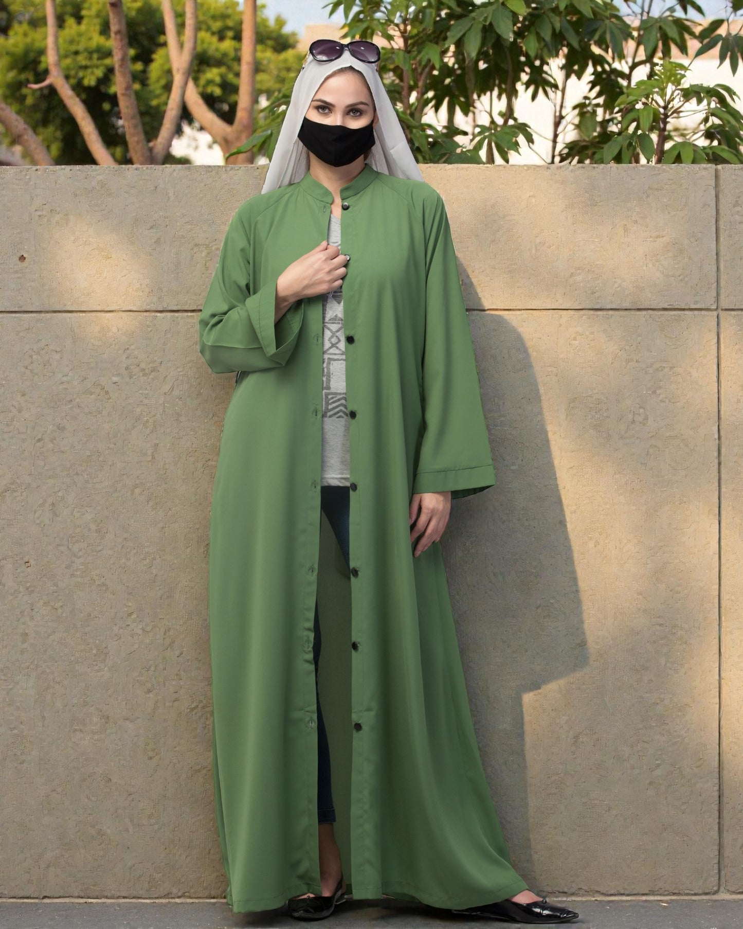 Front Open Abaya In Firdaus fabric With Pockets & Belt