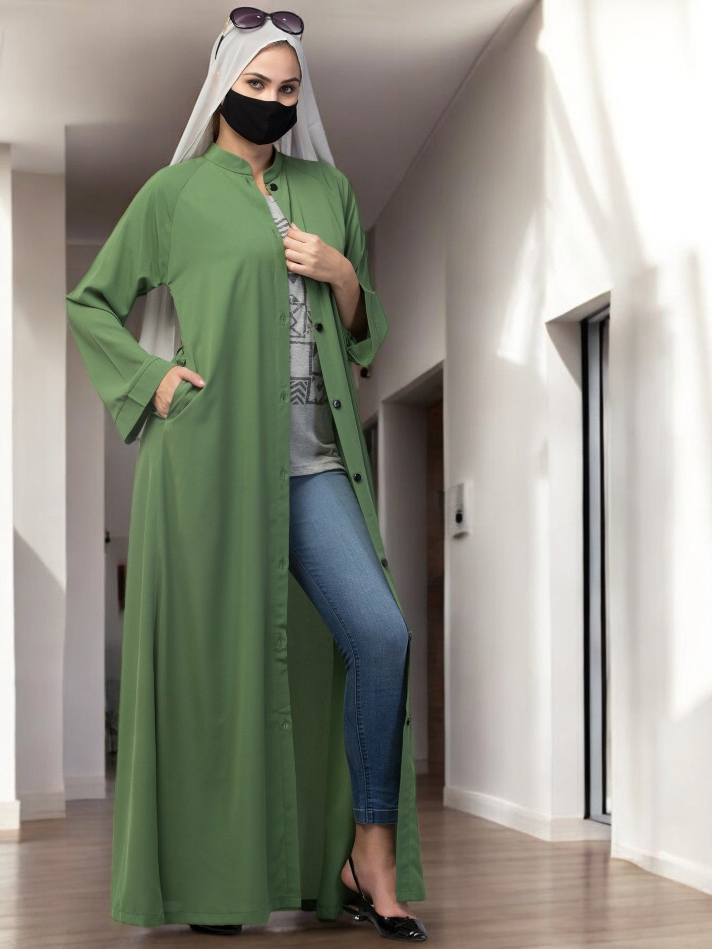 Front Open Abaya With Side Pockets