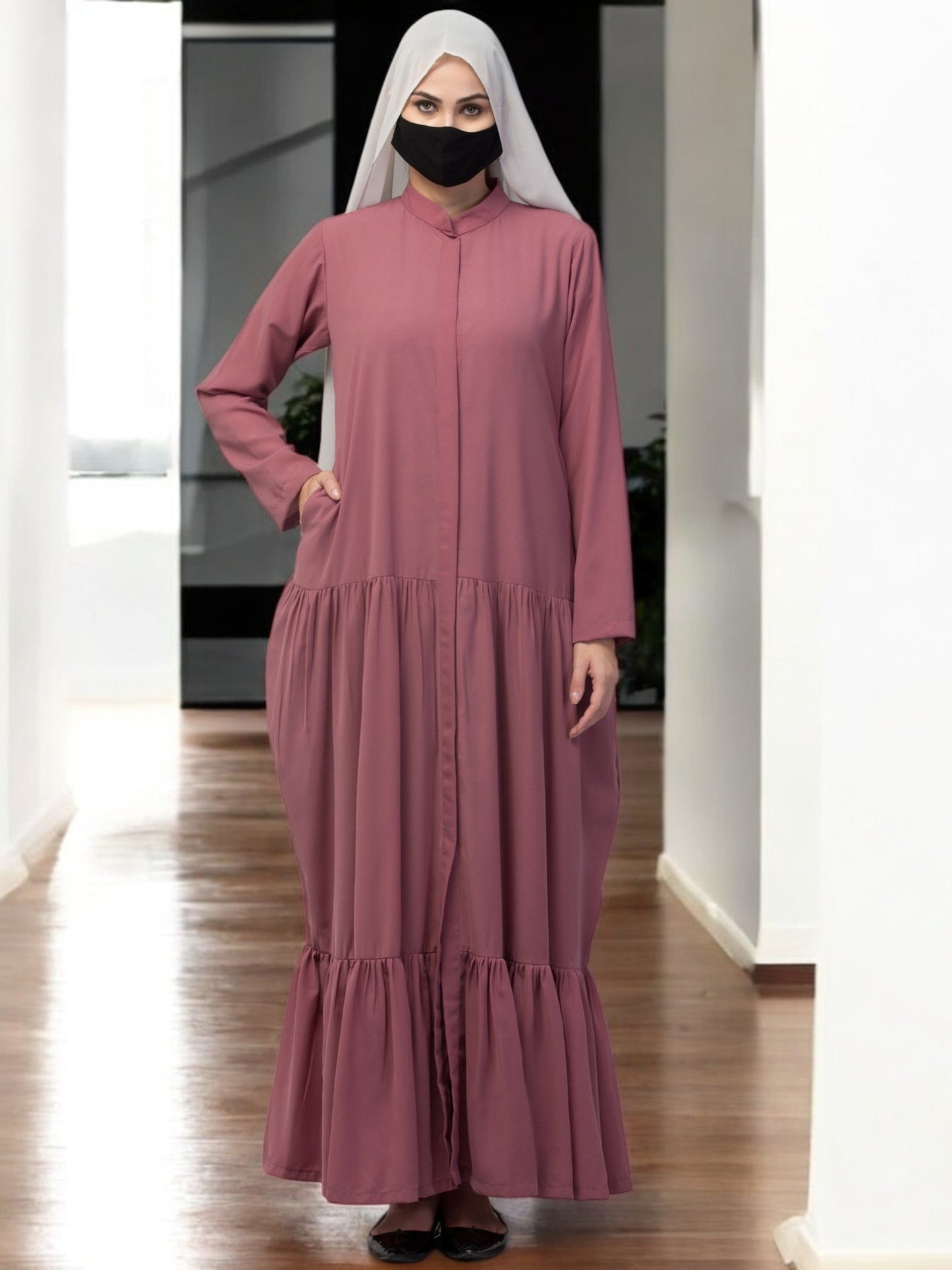 Front Open Abaya In Rayon fabric With Pockets