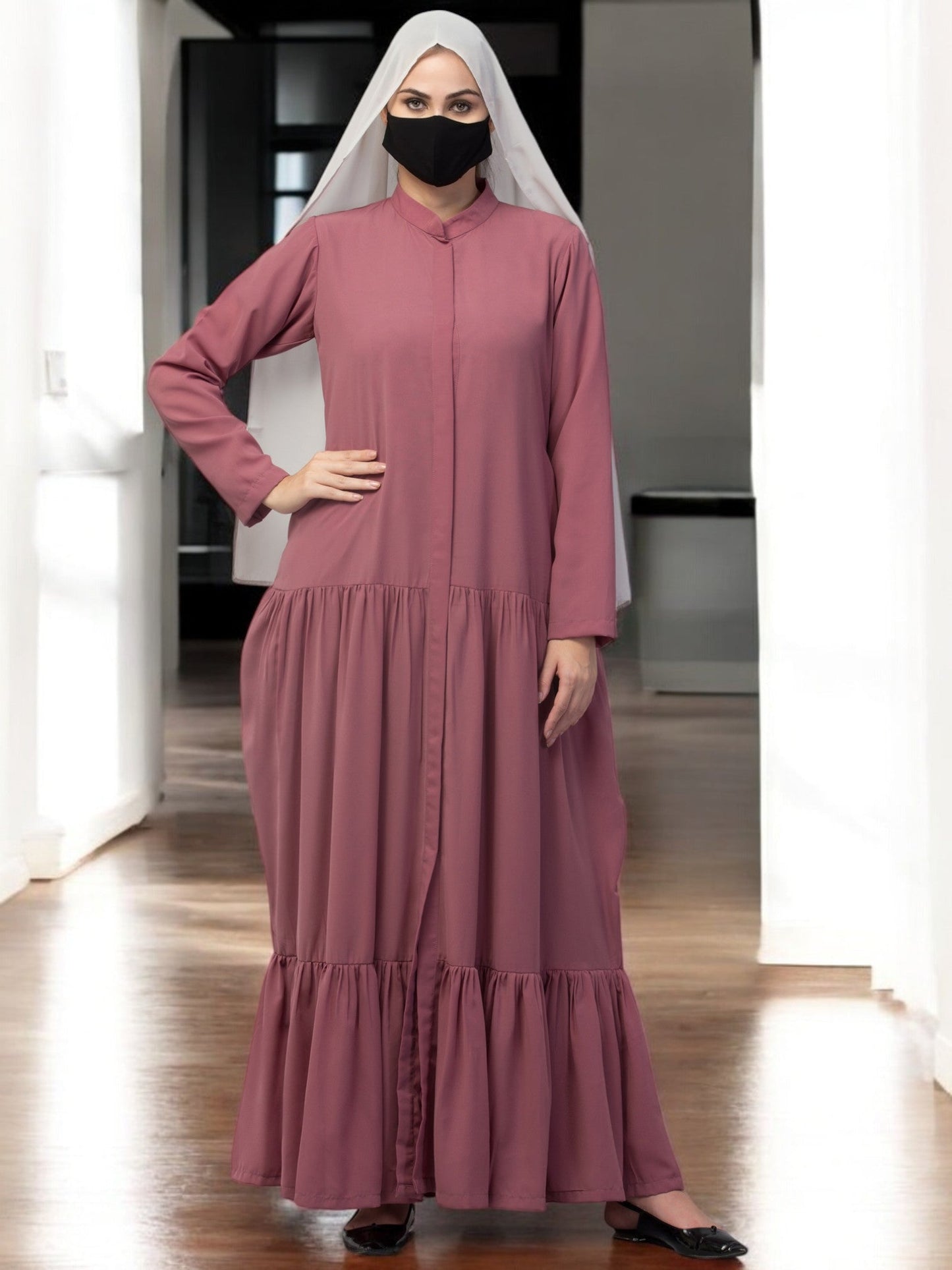 Front Open Abaya In Rayon fabric With Pockets