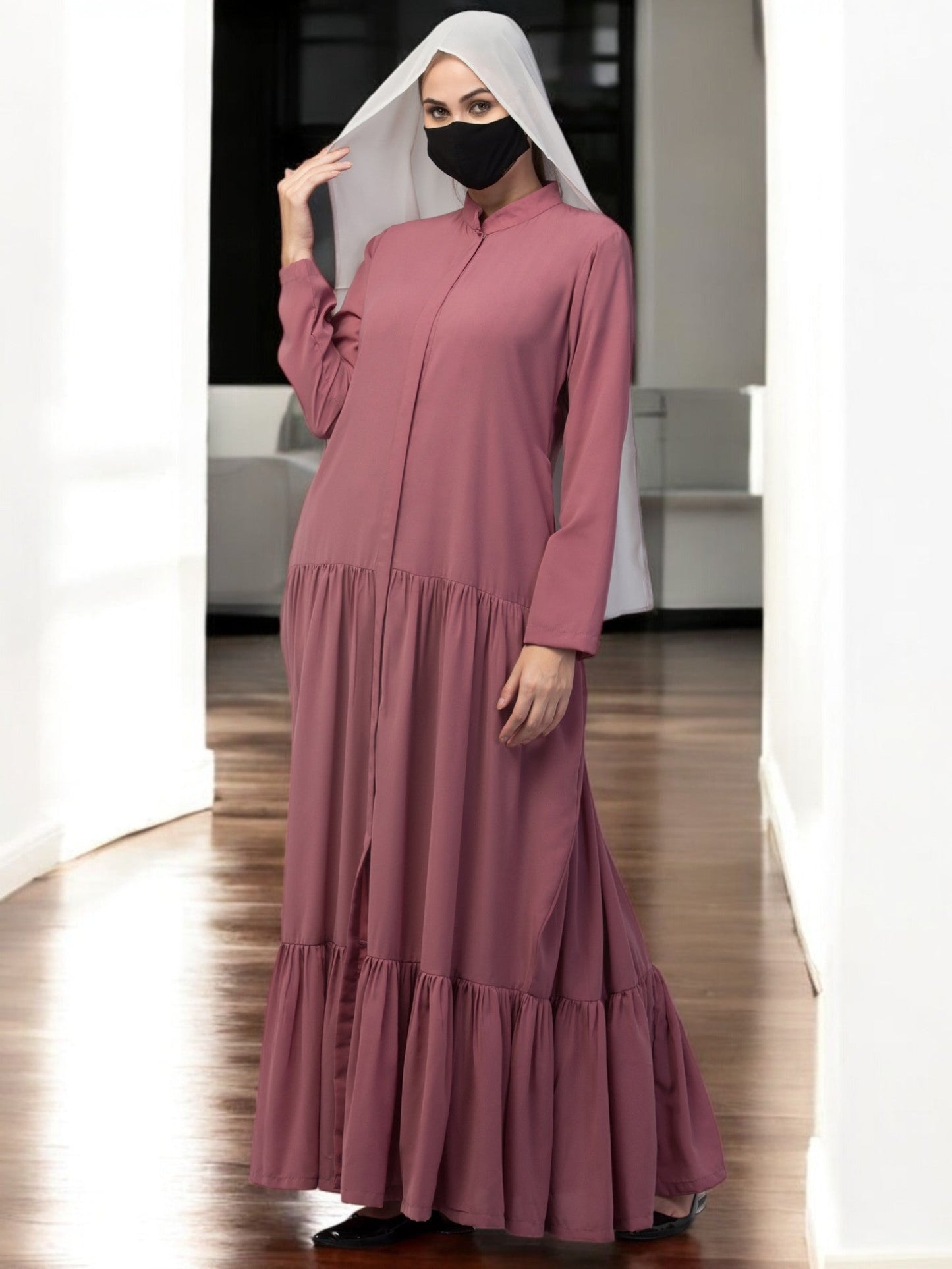 Front Open Abaya In Rayon fabric With Pockets