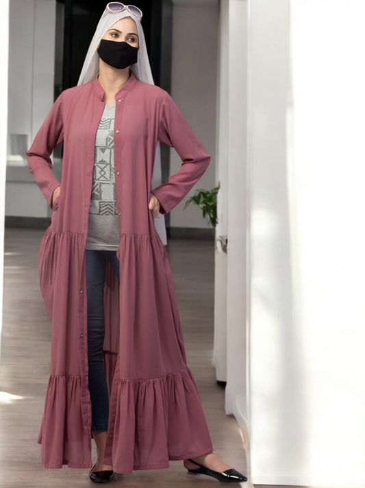 Front Open Abaya In Rayon fabric With Pockets