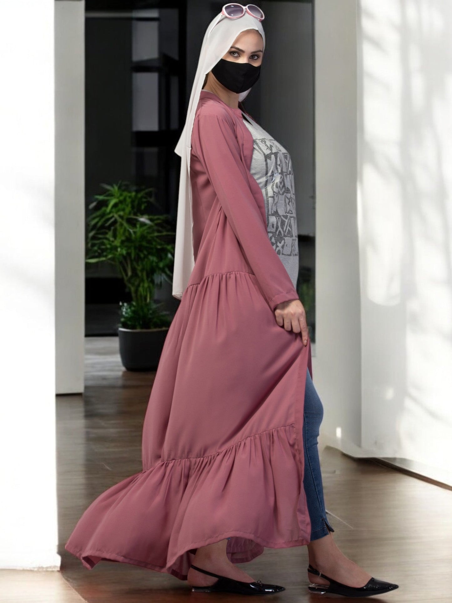 Front Open Abaya In Rayon fabric With Pockets