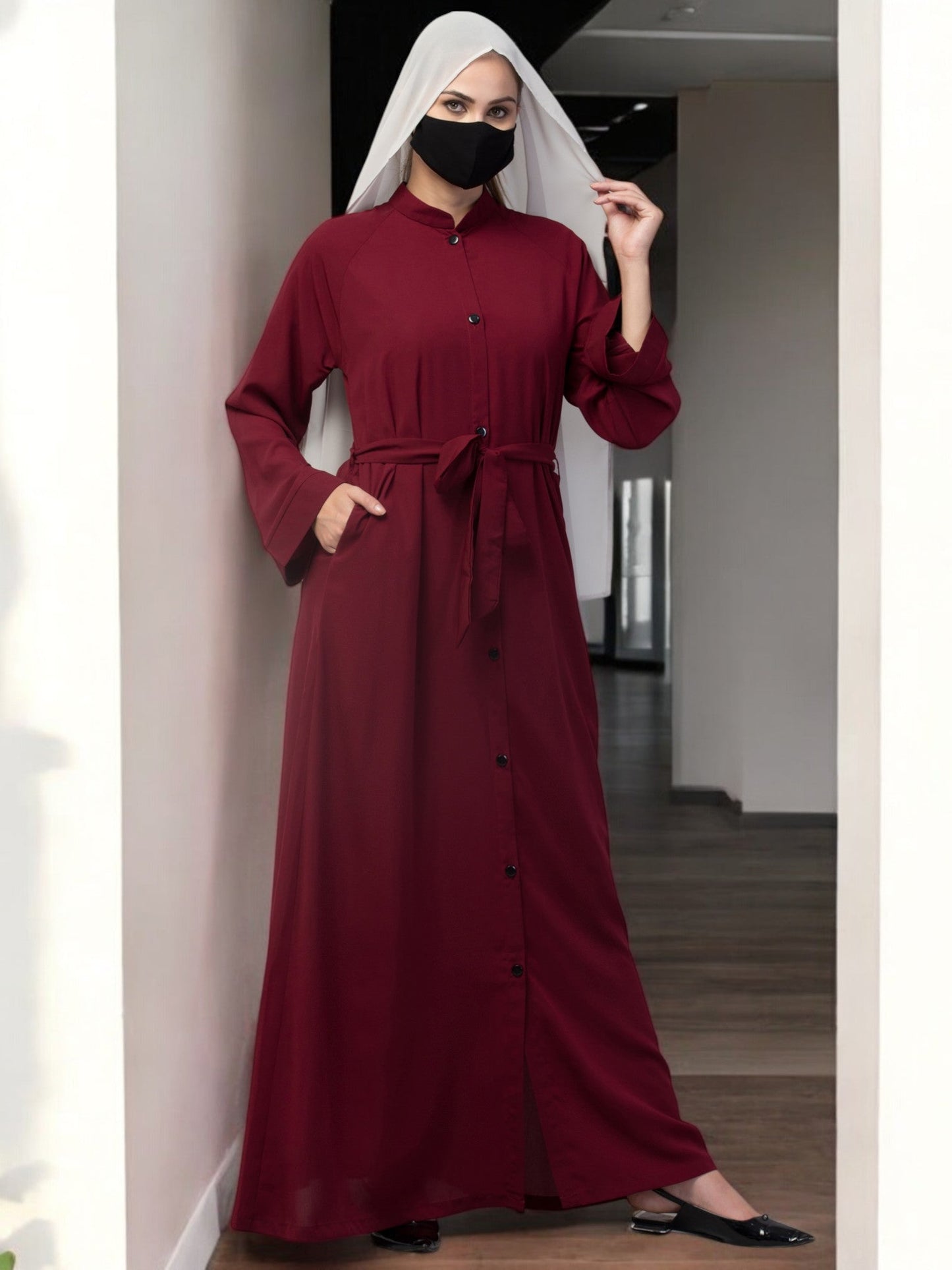 Front Open Abaya With Side Pockets