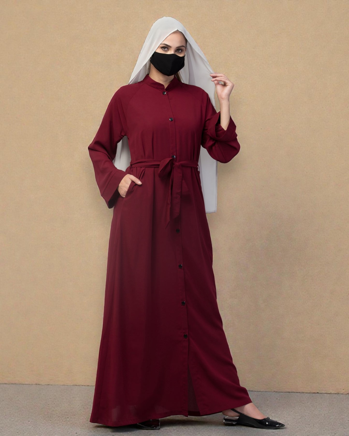 Front Open Abaya In Firdaus fabric With Pockets & Belt