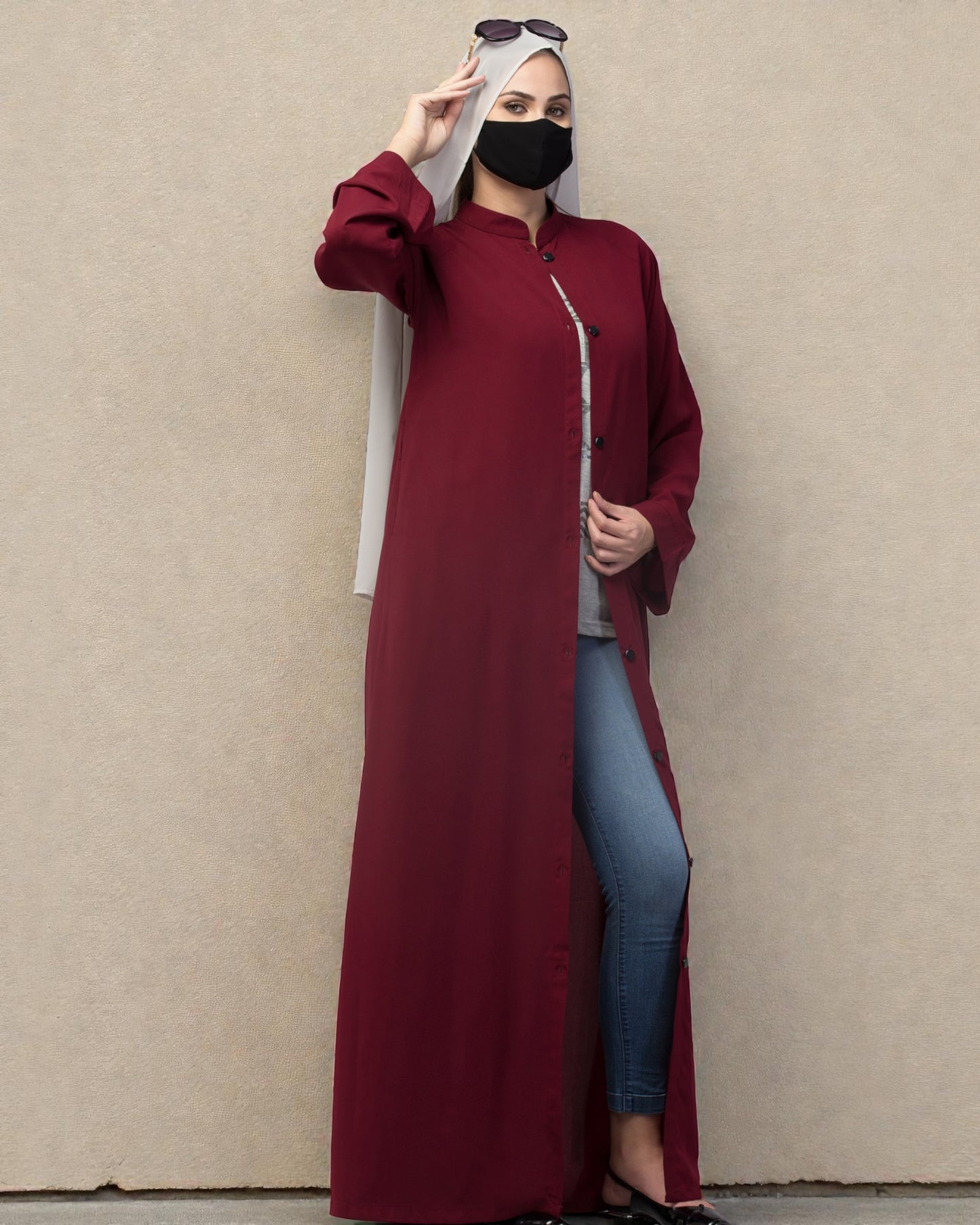 Front Open Abaya In Firdaus fabric With Pockets & Belt