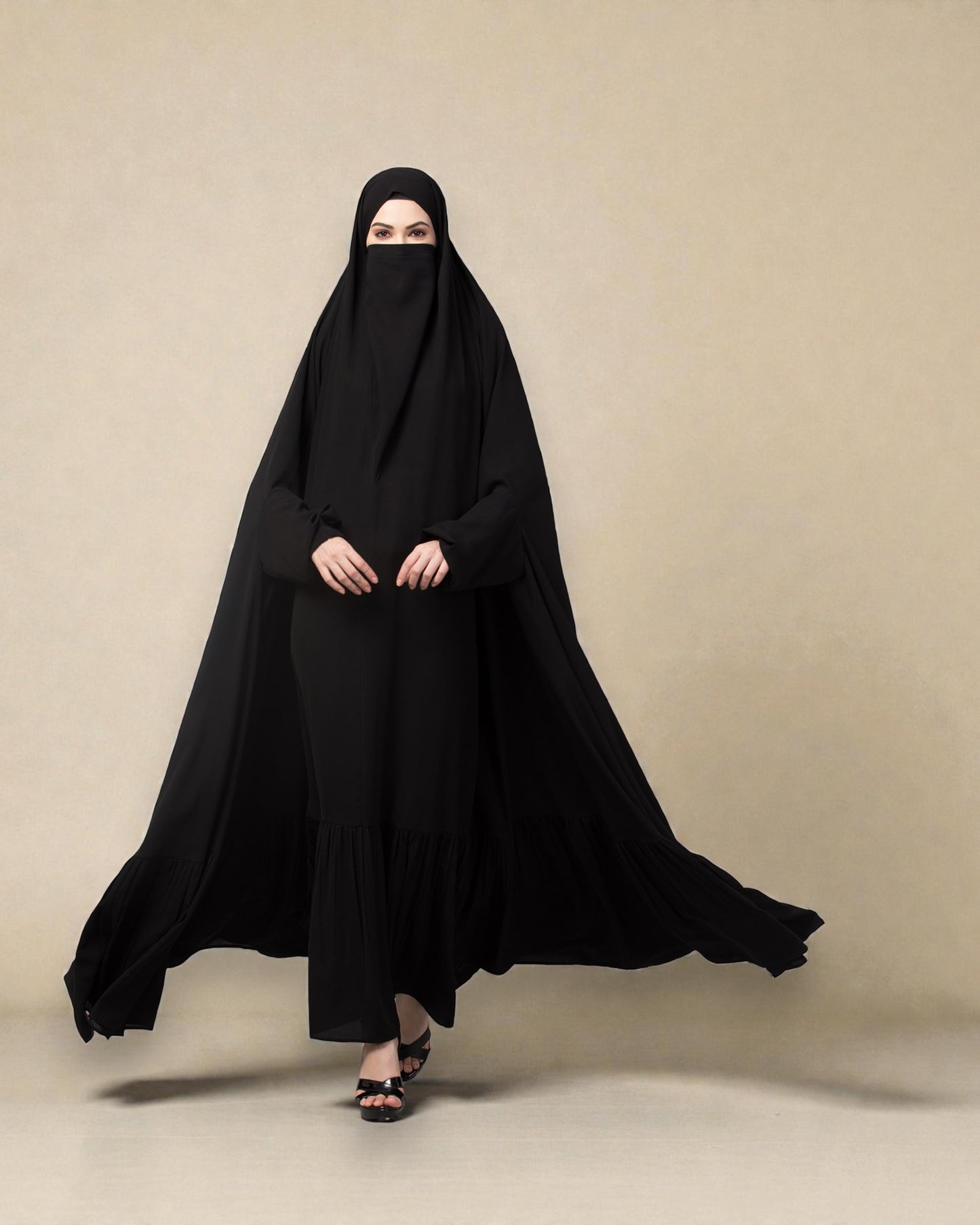 One Piece Jilbab With Adjustable Nose Piece and Frilly Bottom-Very Loose Fit