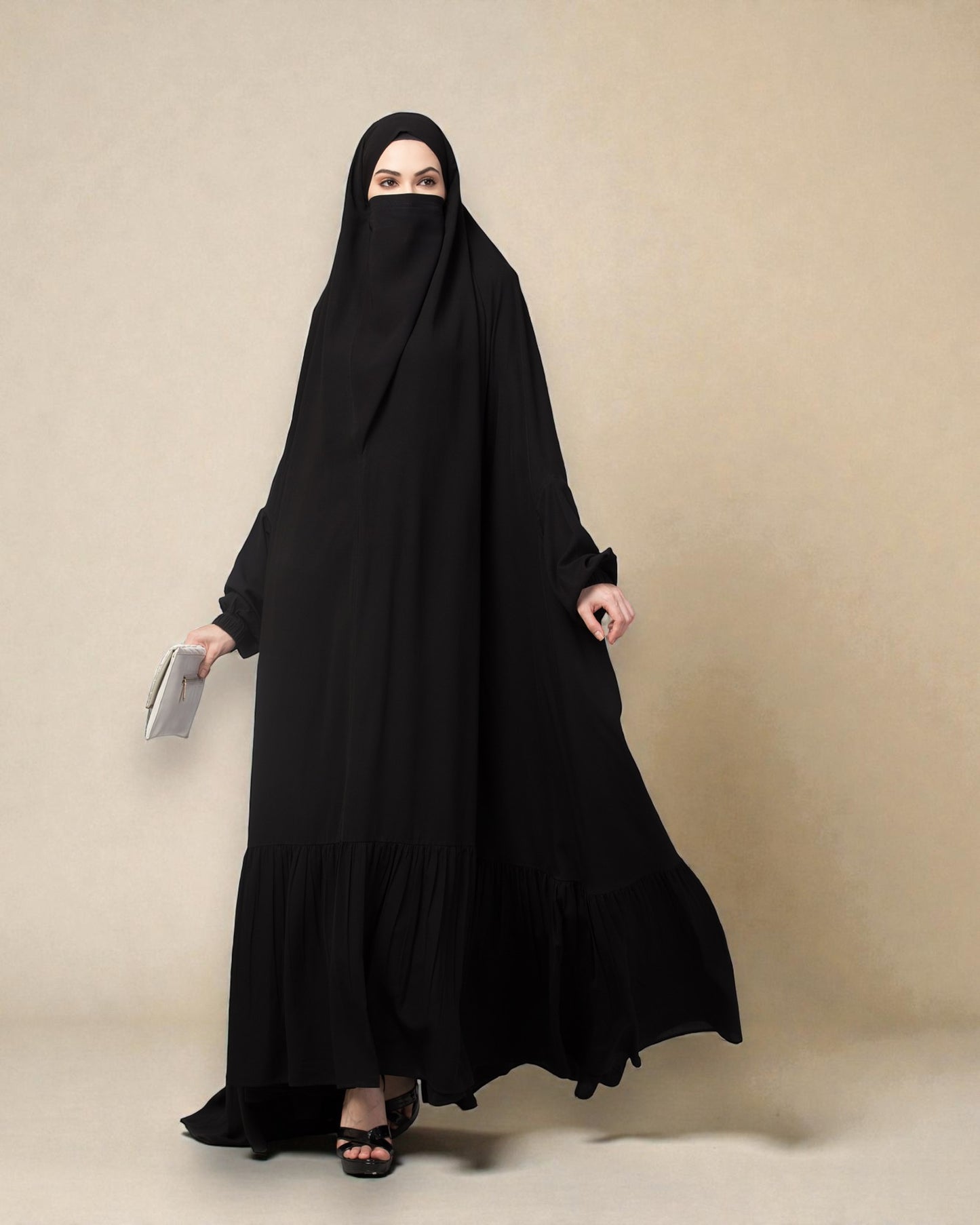 One Piece Jilbab With Adjustable Nose Piece and Frilly Bottom-Very Loose Fit