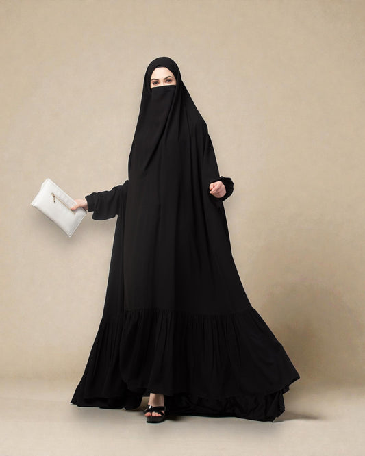 One Piece Jilbab With Adjustable Nose Piece and Frilly Bottom-Very Loose Fit