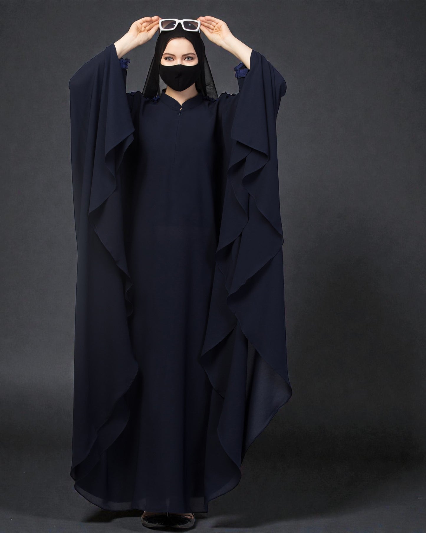 Plain Color Irani Kaftan With Ruffles.