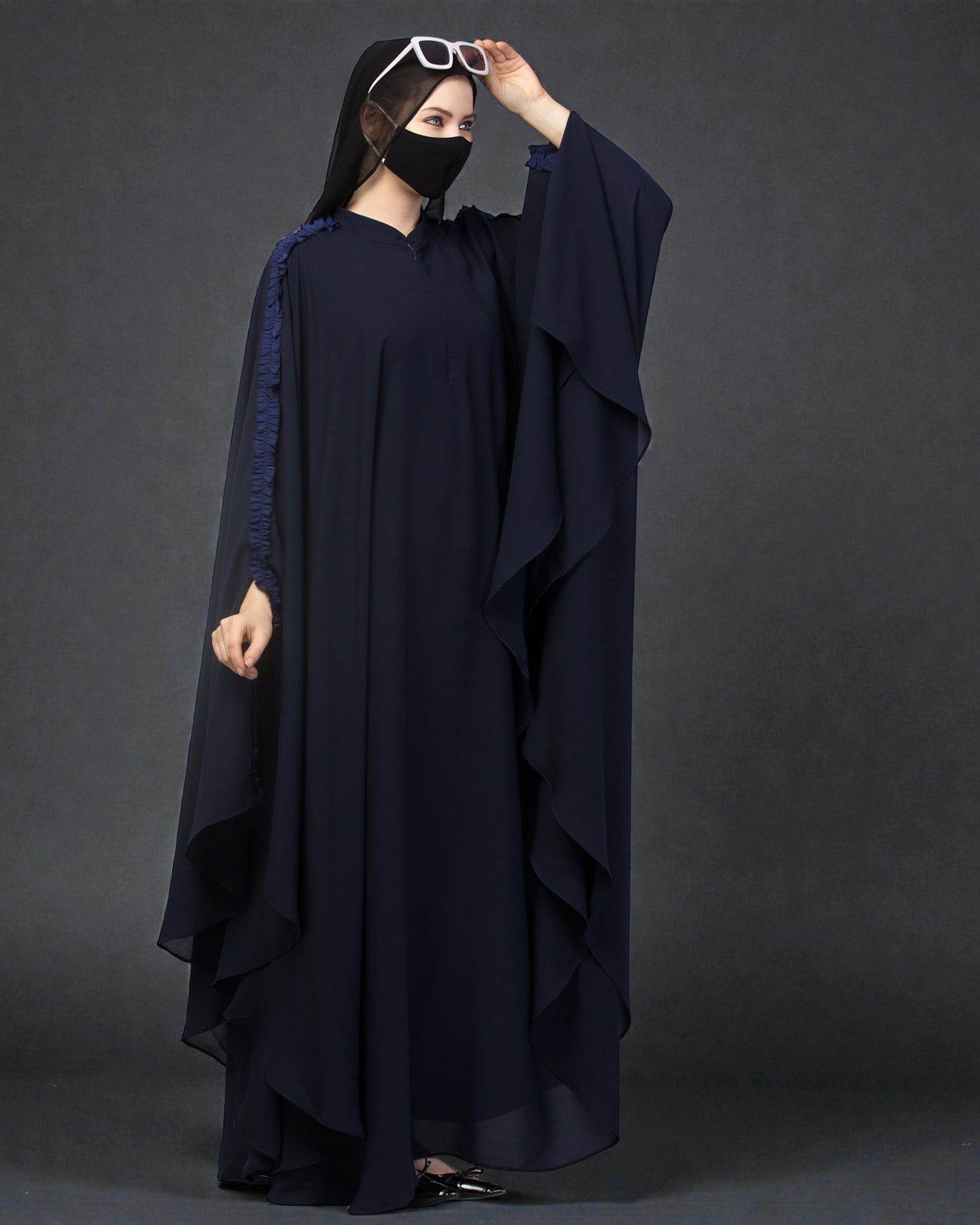 Plain Color Irani Kaftan With Ruffles.