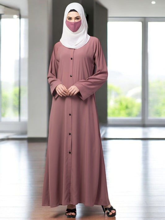 Front Open Abaya With Contrast Buttons
