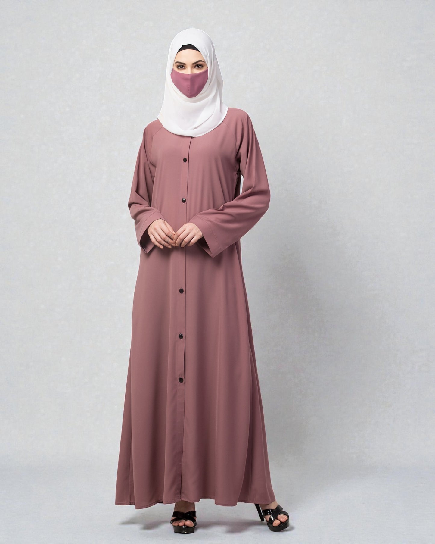 Front Open Abaya With Contrast Buttons