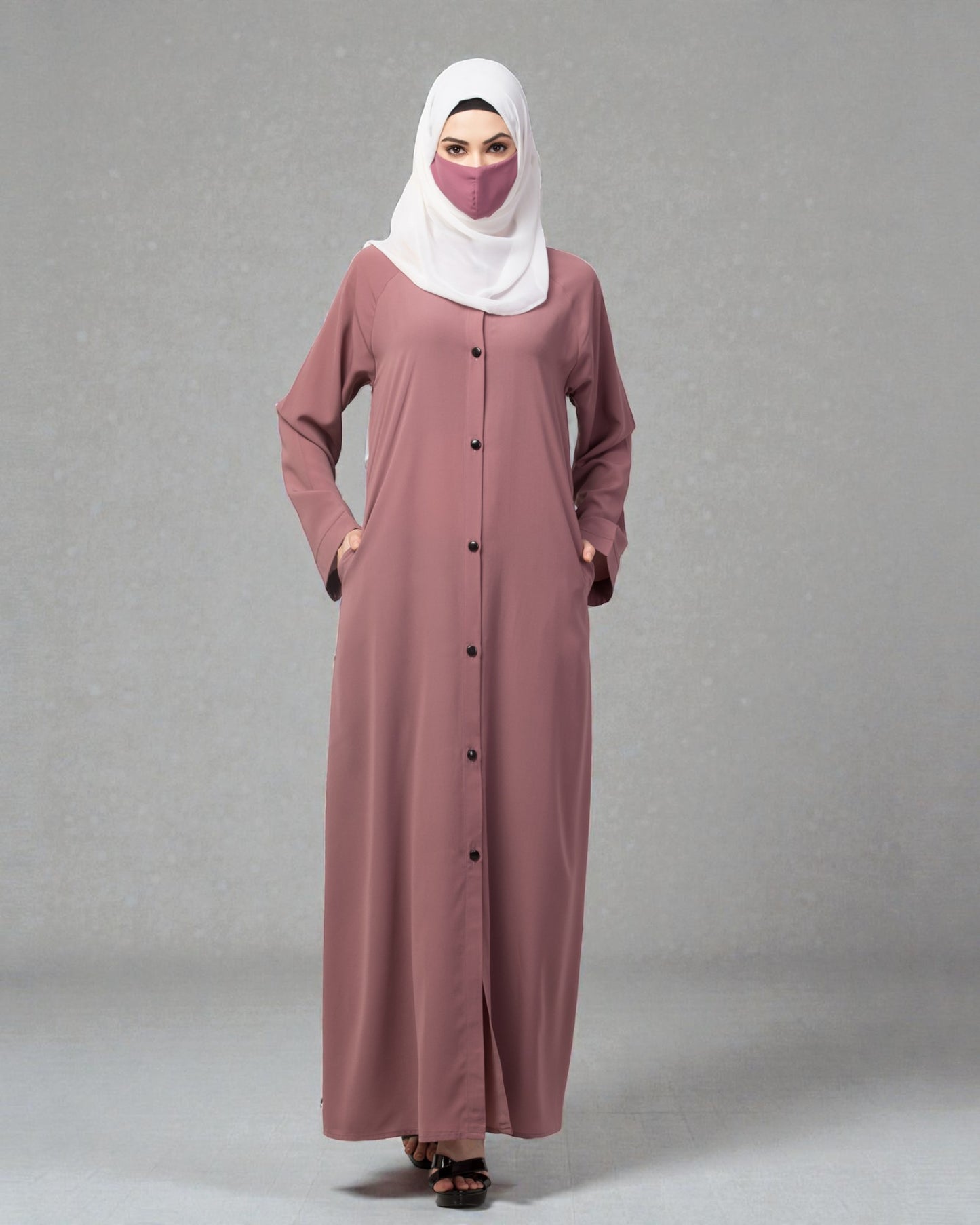 Front Open Abaya With Contrast Buttons