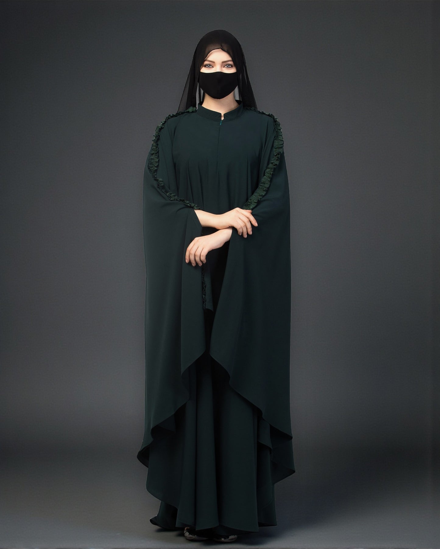 Plain Color Irani Kaftan With Ruffles.