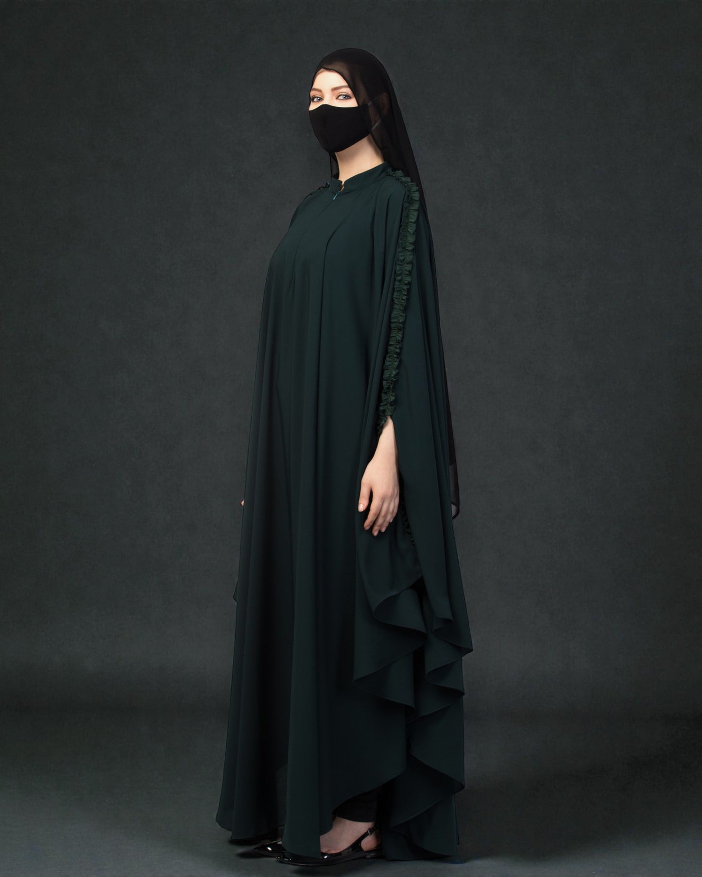Plain Color Irani Kaftan With Ruffles.