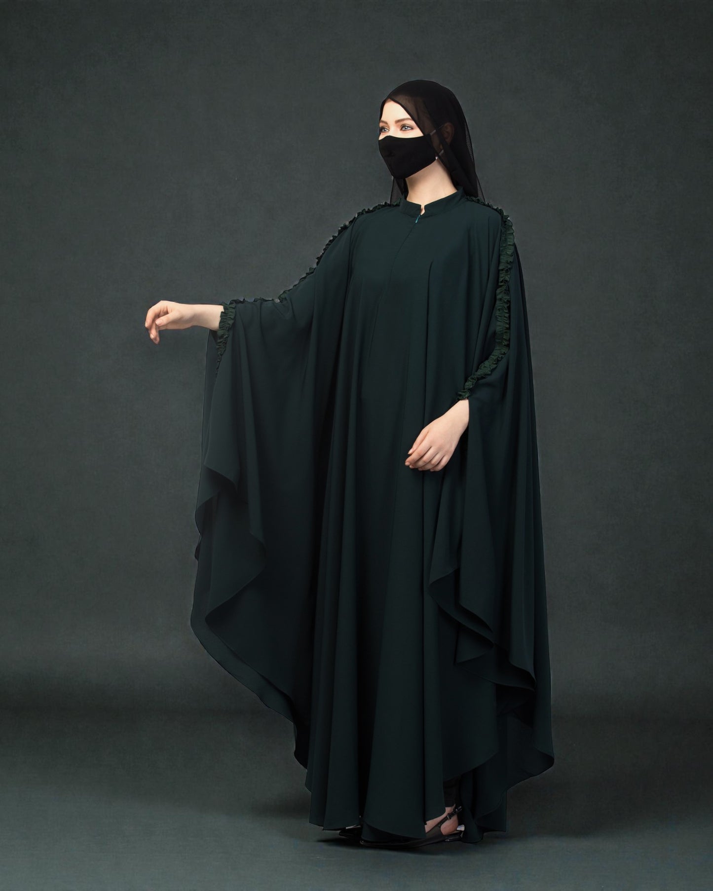 Plain Color Irani Kaftan With Ruffles.