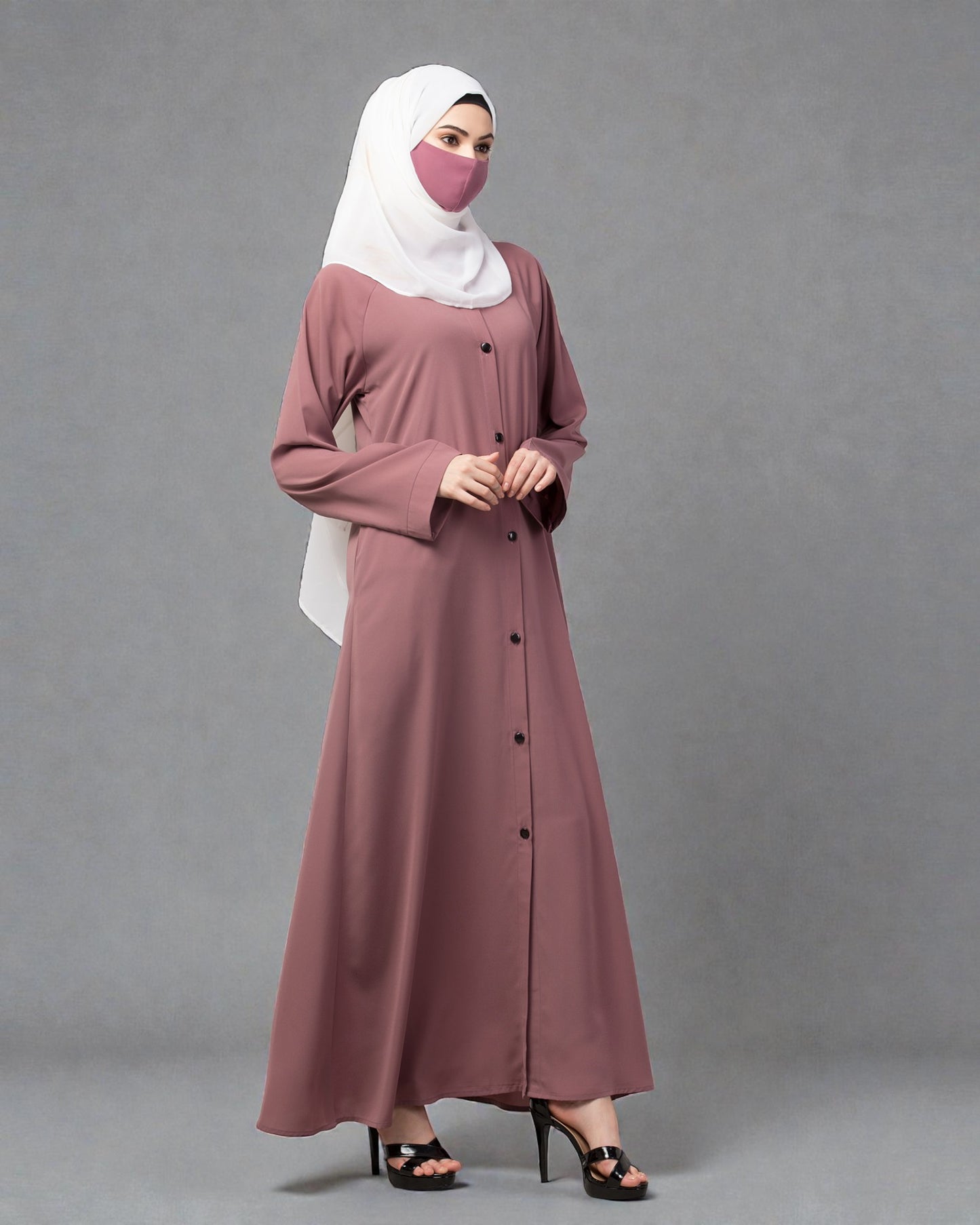 Front Open Abaya With Contrast Buttons