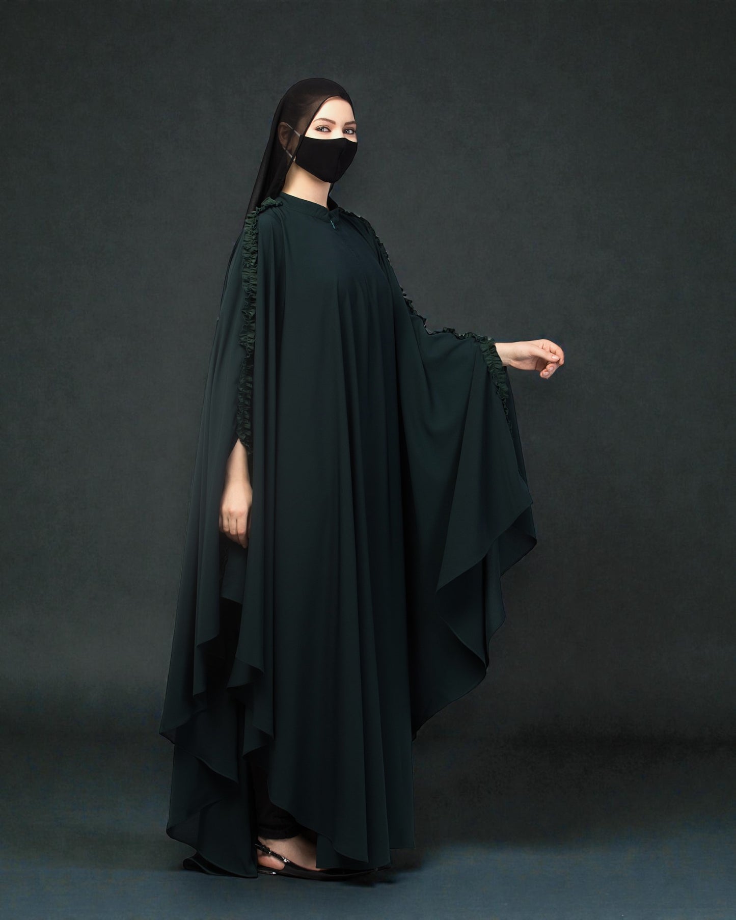 Plain Color Irani Kaftan With Ruffles.