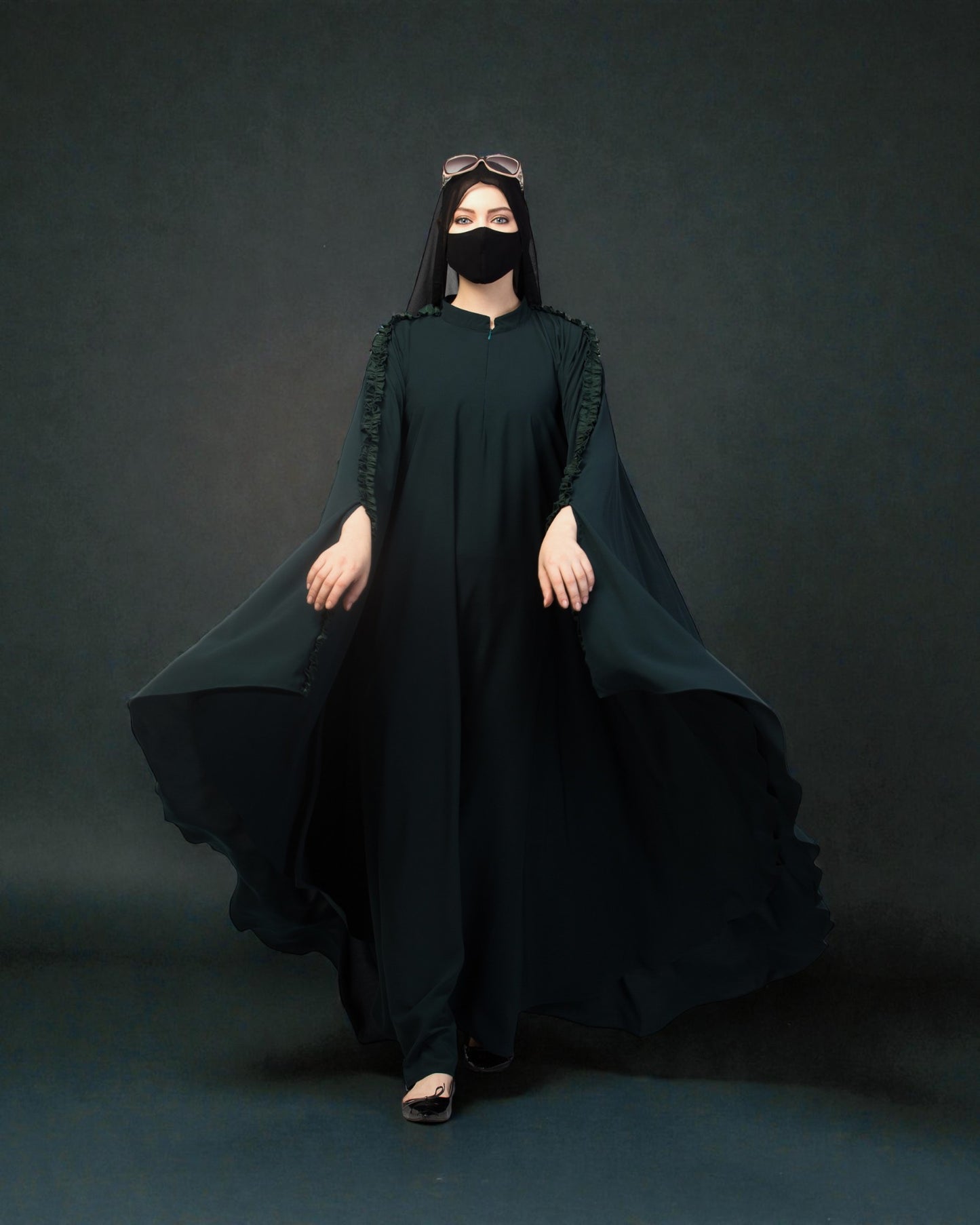 Plain Color Irani Kaftan With Ruffles.