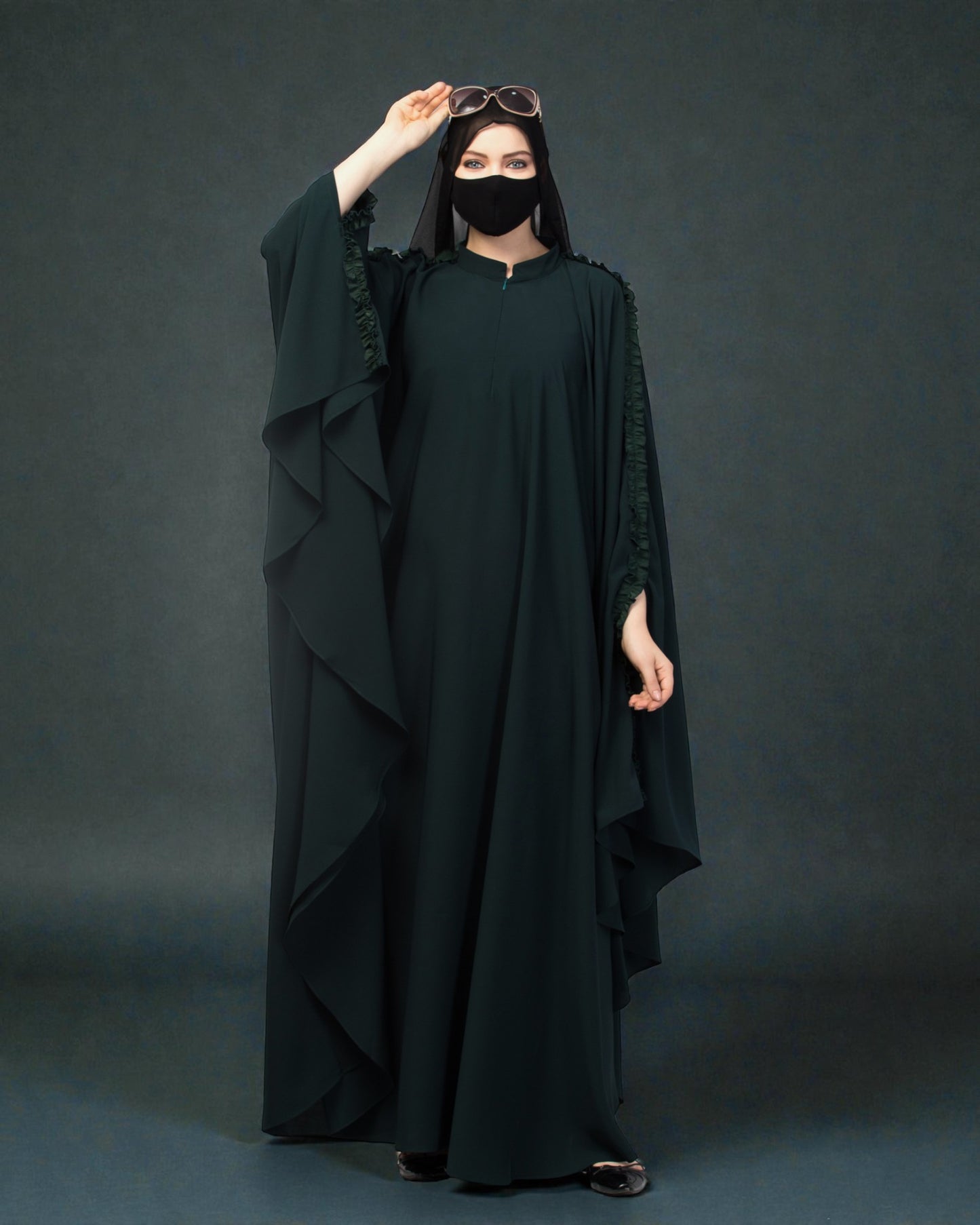 Plain Color Irani Kaftan With Ruffles.