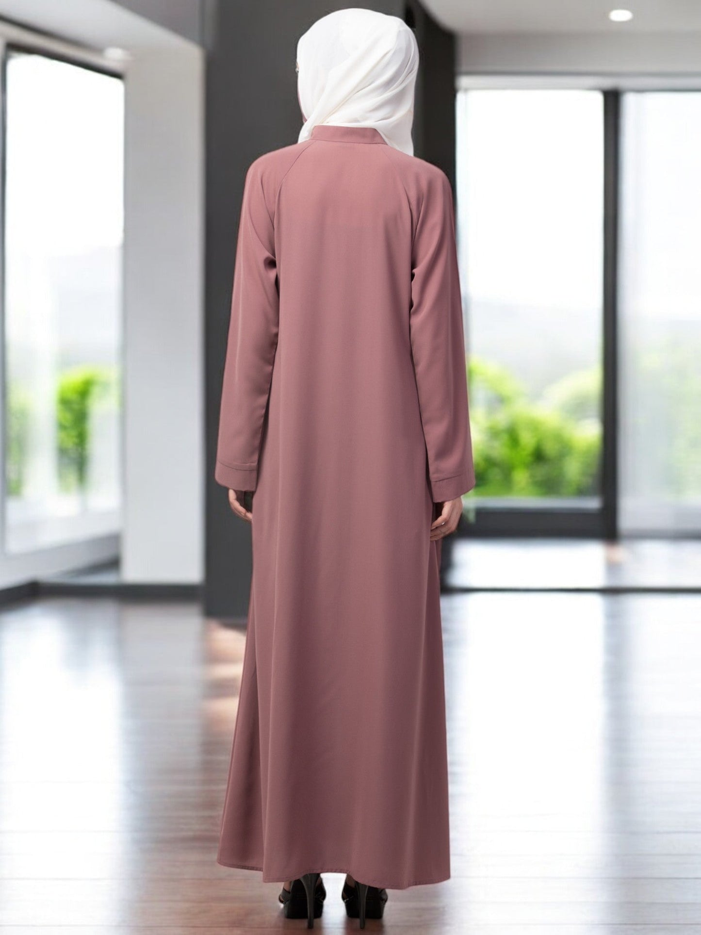 Front Open Abaya With Contrast Buttons