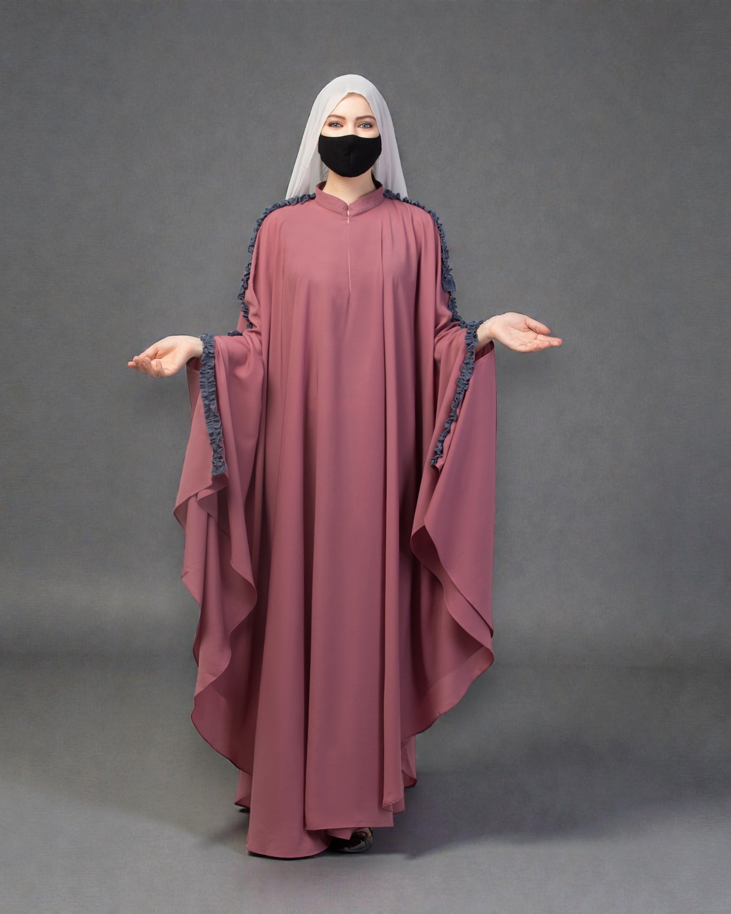 Plain Color Irani Kaftan With Ruffles.