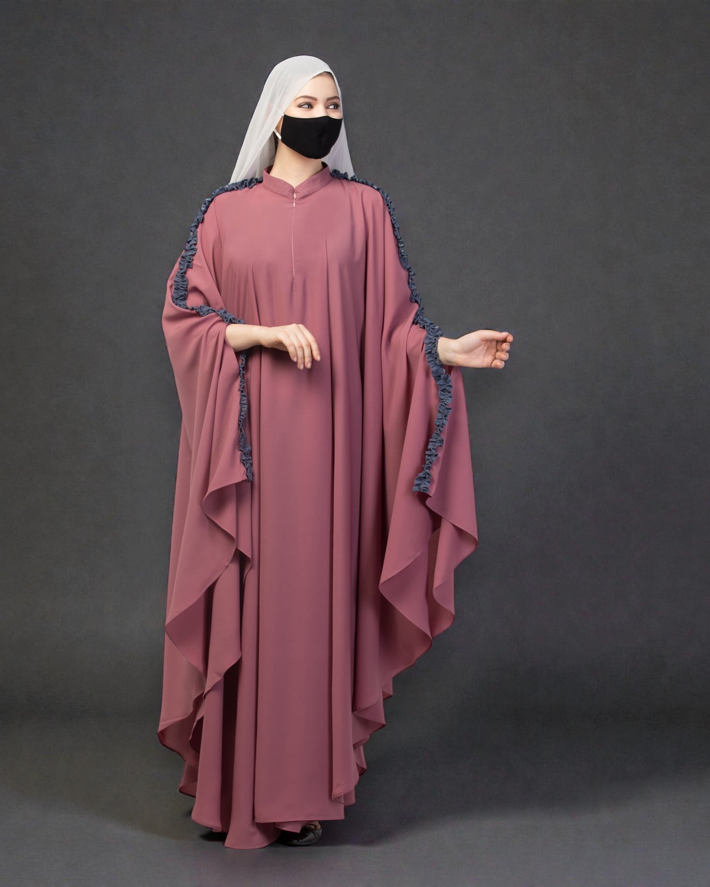 Plain Color Irani Kaftan With Ruffles.