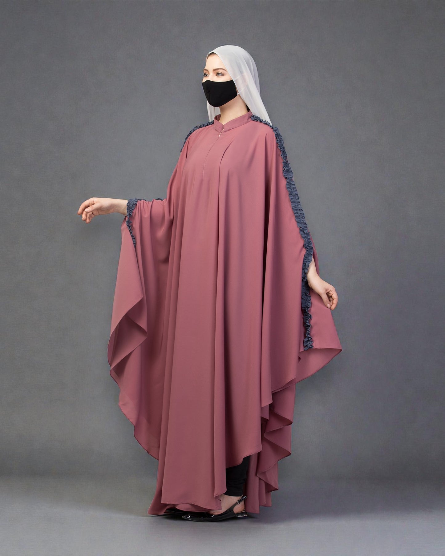 Plain Color Irani Kaftan With Ruffles.