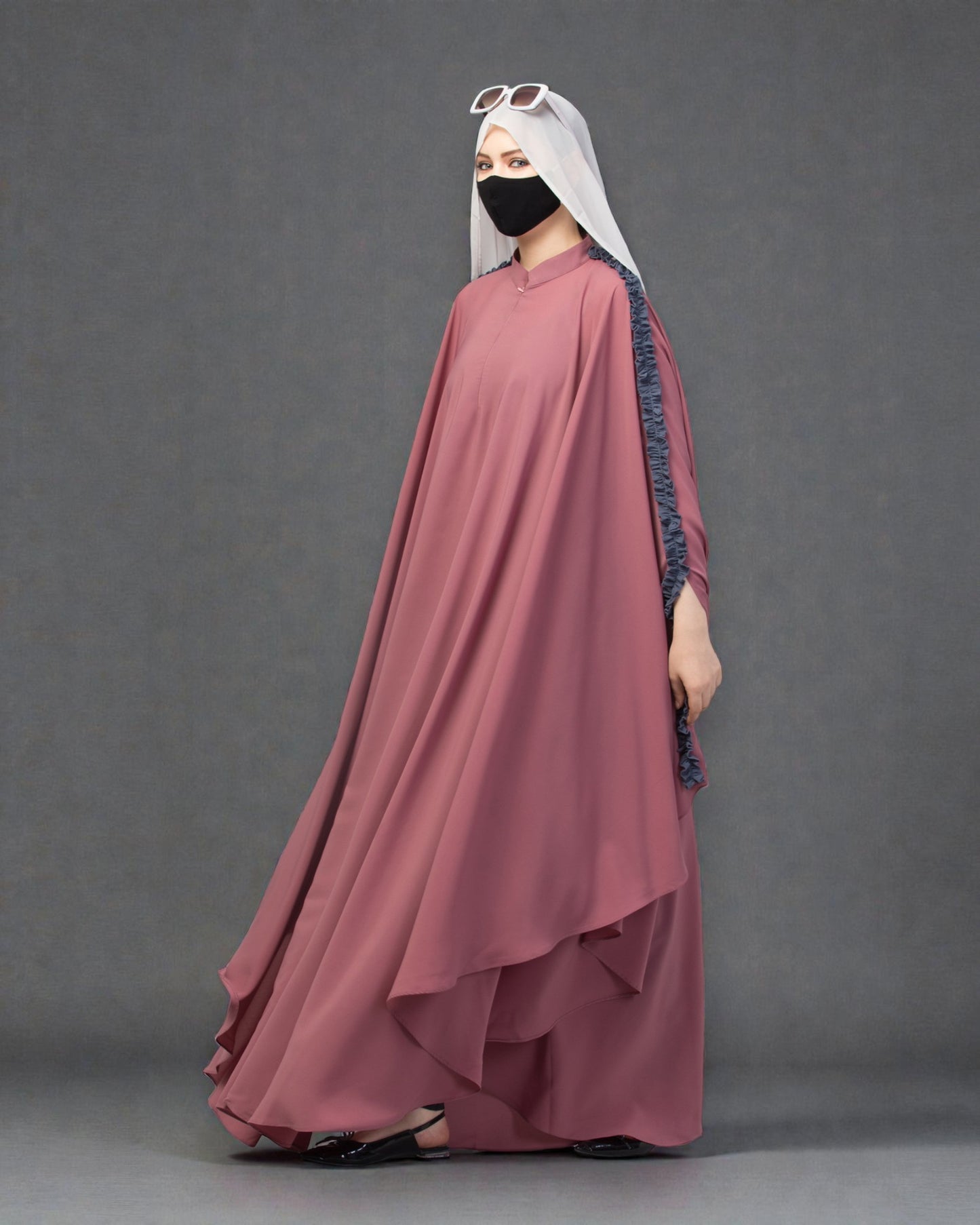 Plain Color Irani Kaftan With Ruffles.