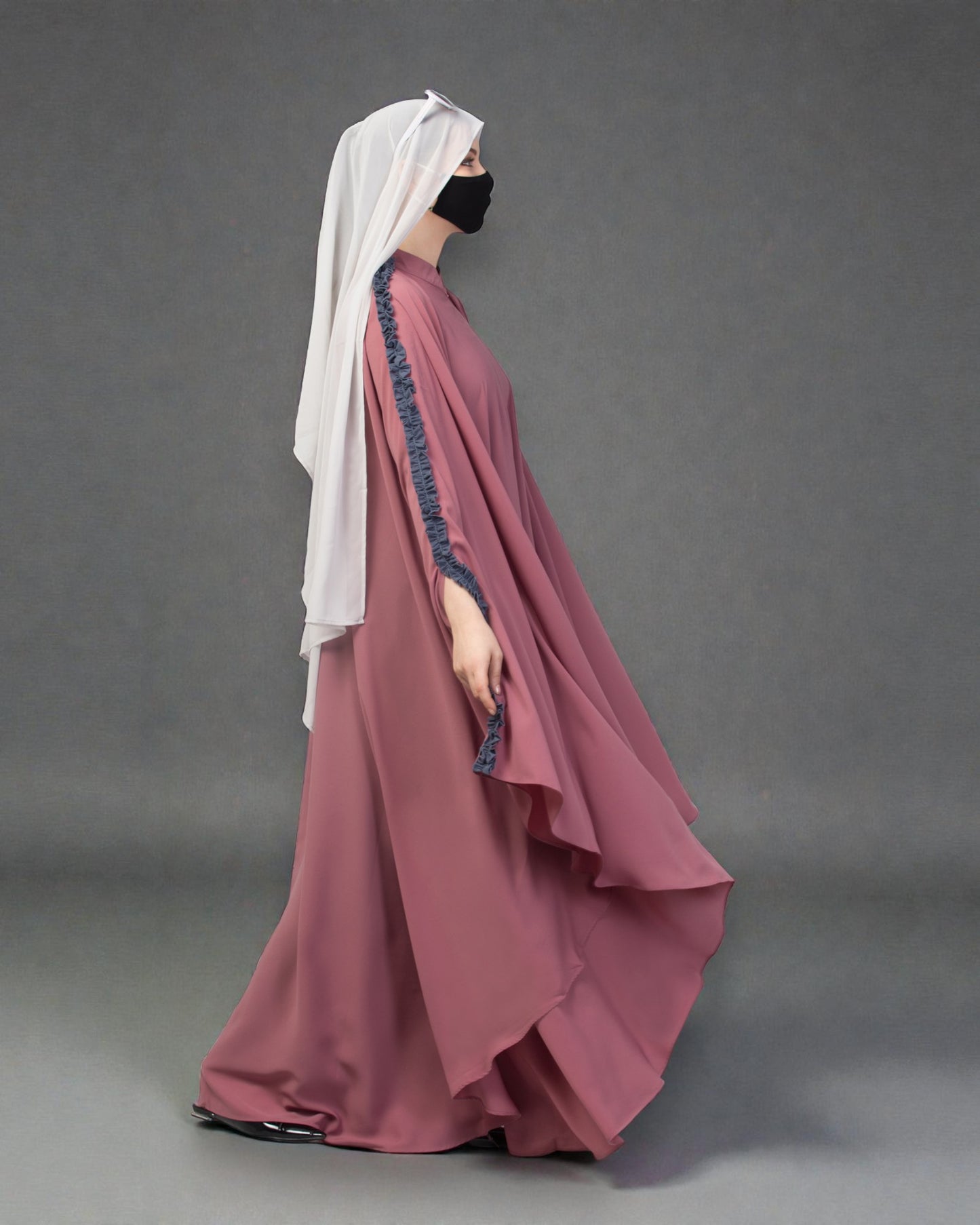 Plain Color Irani Kaftan With Ruffles.