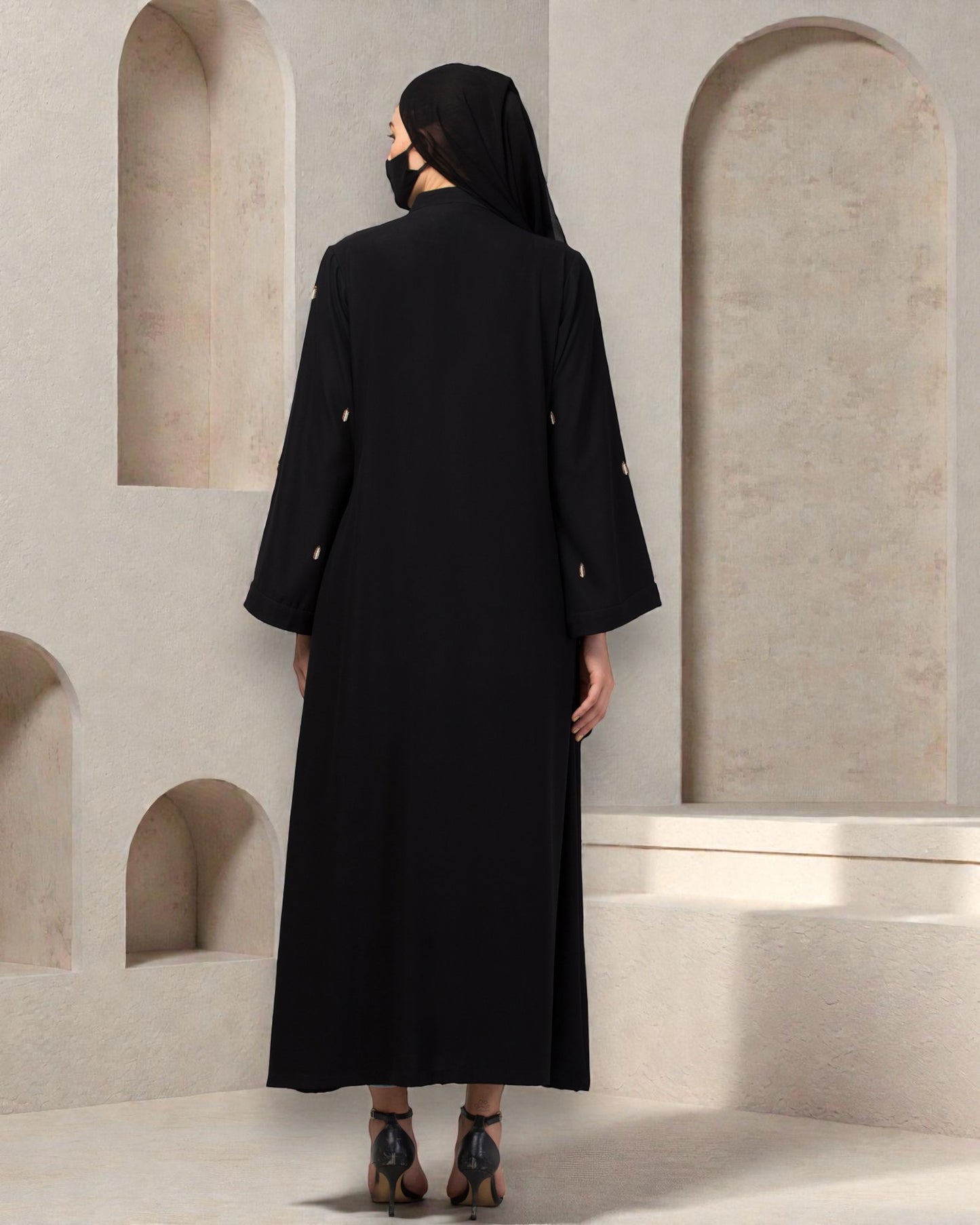 Front Open Abaya: Handwork Embellishments, Kimono Sleeves, and Matching Stole"