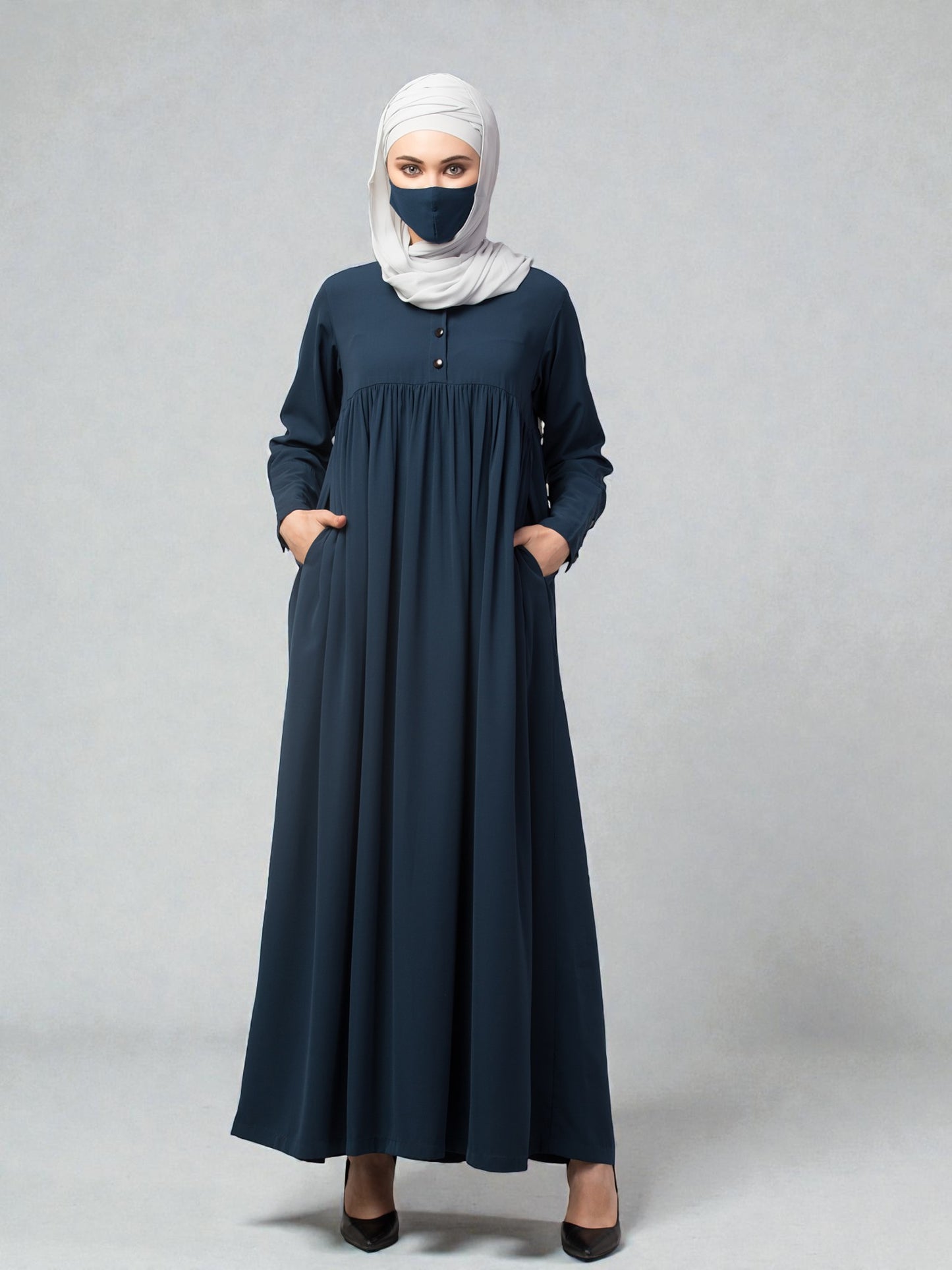 Abaya With Gather And Buttons On Yoke