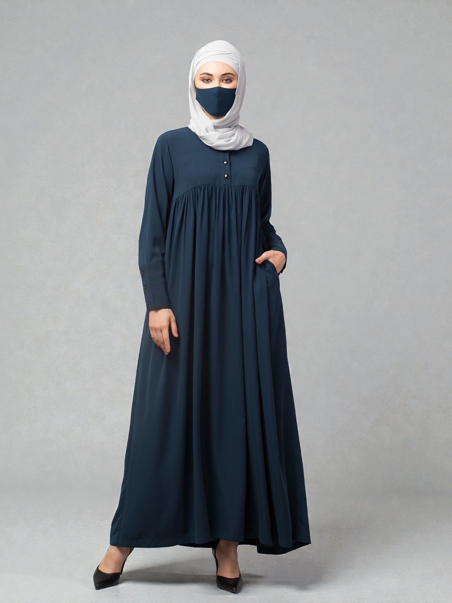 Abaya With Gather And Buttons On Yoke