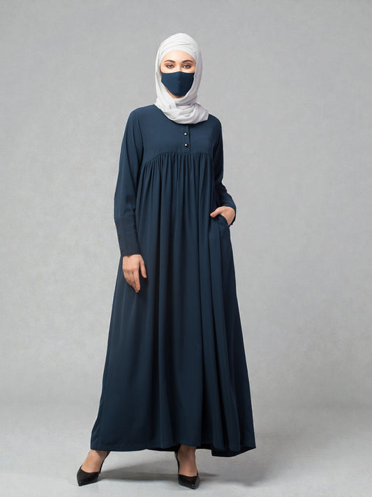 Abaya With Gather And Buttons On Yoke