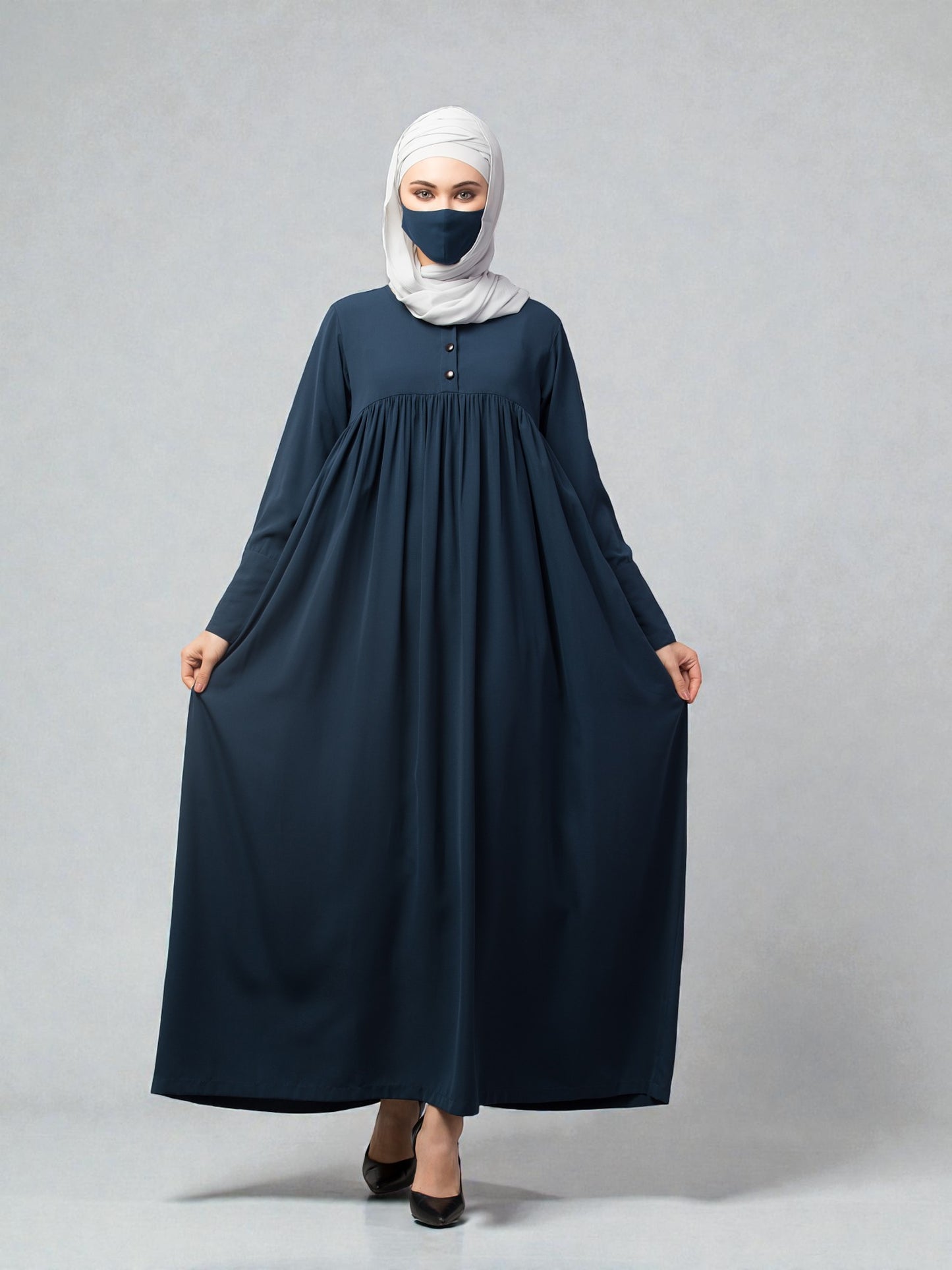 Abaya With Gather And Buttons On Yoke