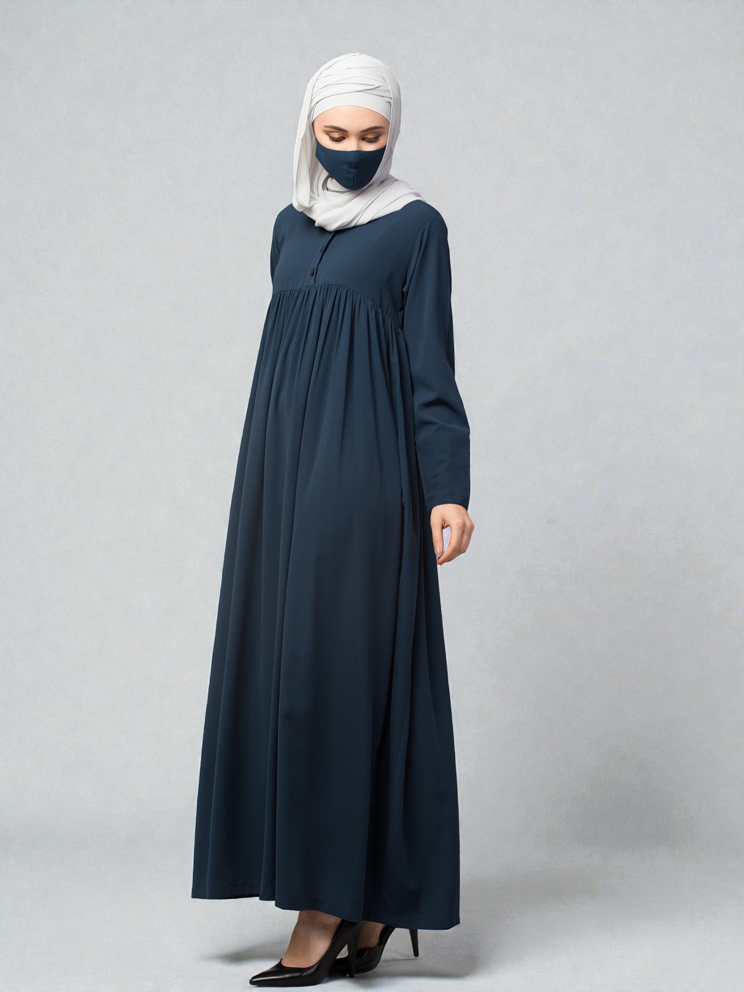 Abaya With Gather And Buttons On Yoke