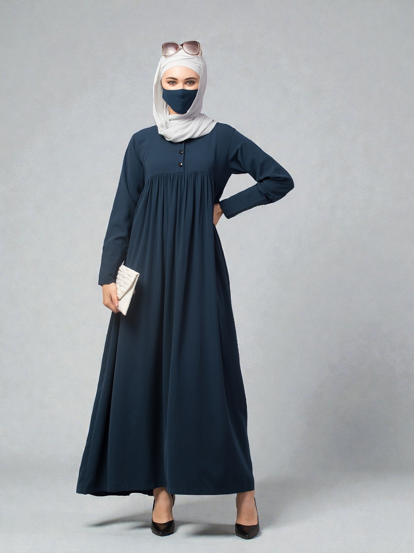 Abaya With Gather And Buttons On Yoke