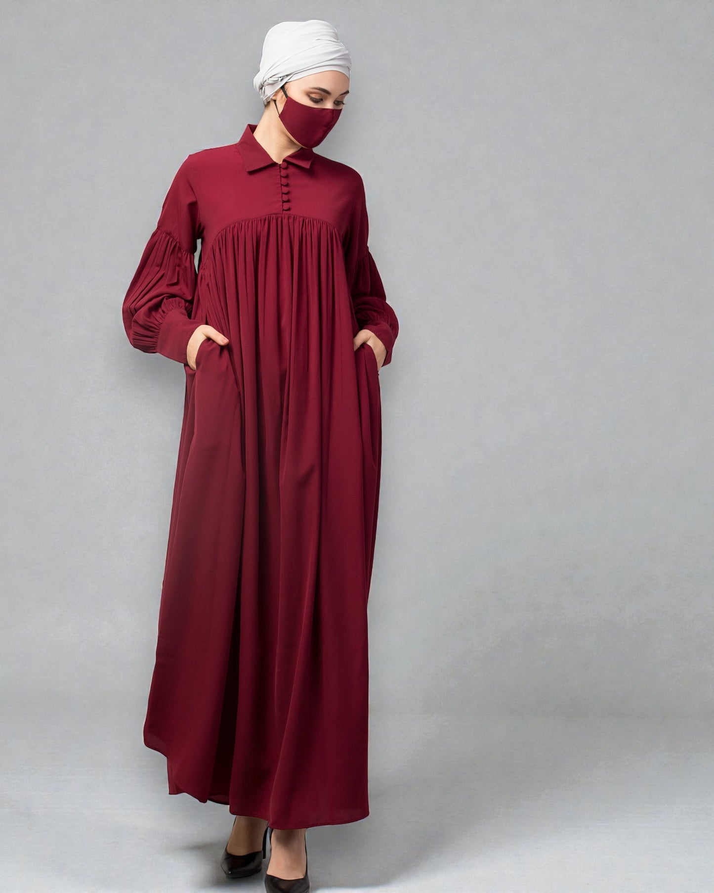 Designer Abaya With Shirt Collar and Balloon Sleeves