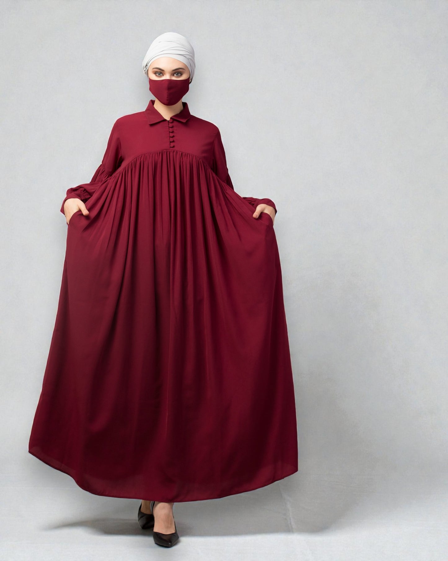 Designer Abaya With Shirt Collar and Balloon Sleeves