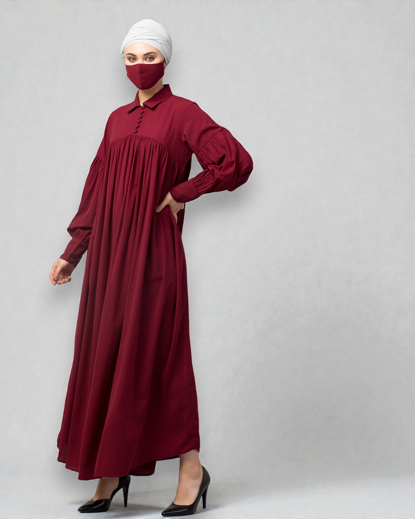 Designer Abaya With Shirt Collar and Balloon Sleeves